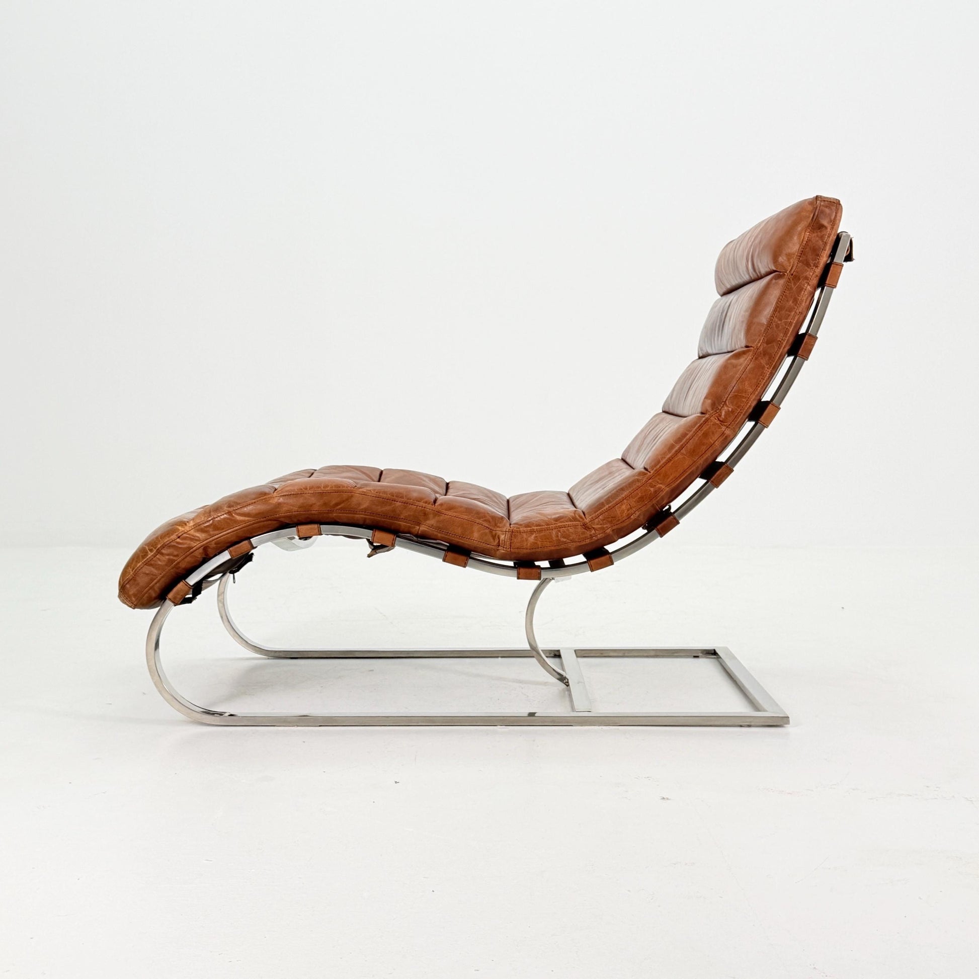 Mid Century Lounge chair leather and chrome, Ludwig Mies van der Rohe Italy 1980s