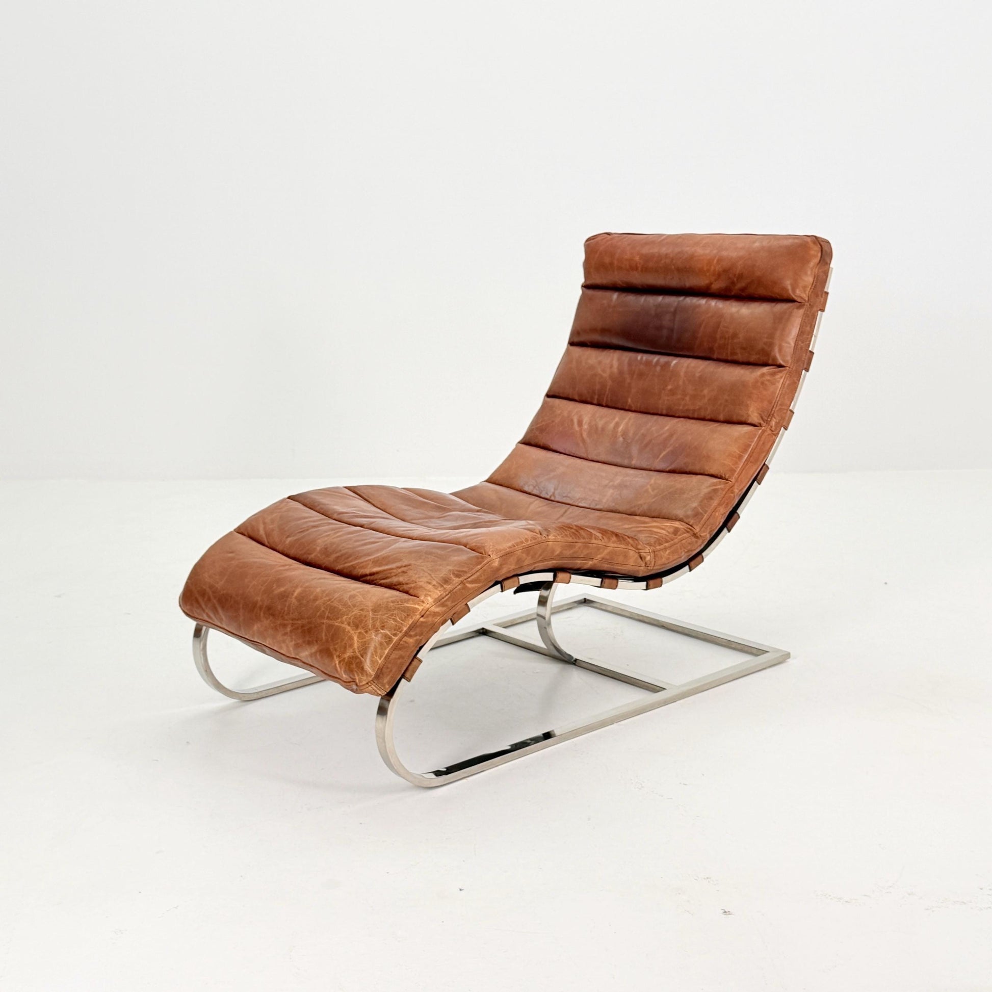 Mid Century Lounge chair leather and chrome, Ludwig Mies van der Rohe Italy 1980s