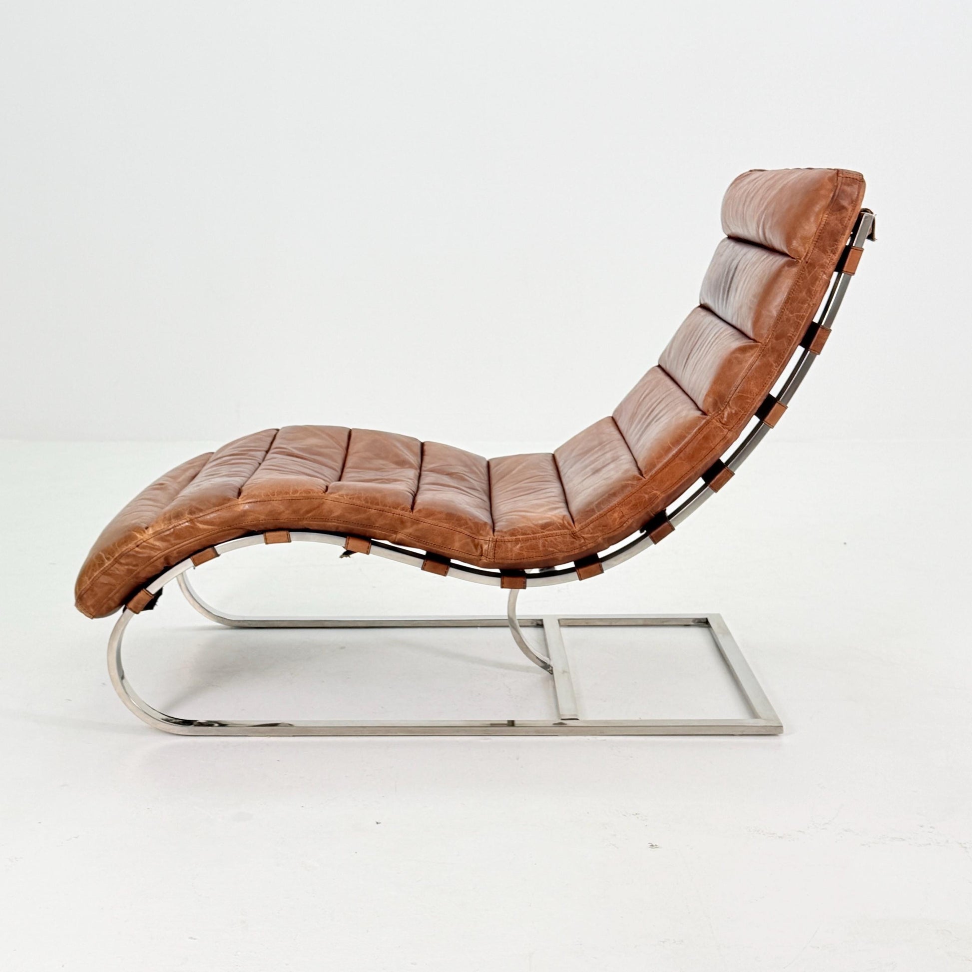 Mid Century Lounge chair leather and chrome, Ludwig Mies van der Rohe Italy 1980s