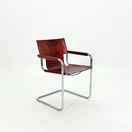 Mid century Bauhaus Matteo Grassi visitor chair MG5 in wine red leather 1970s Italy