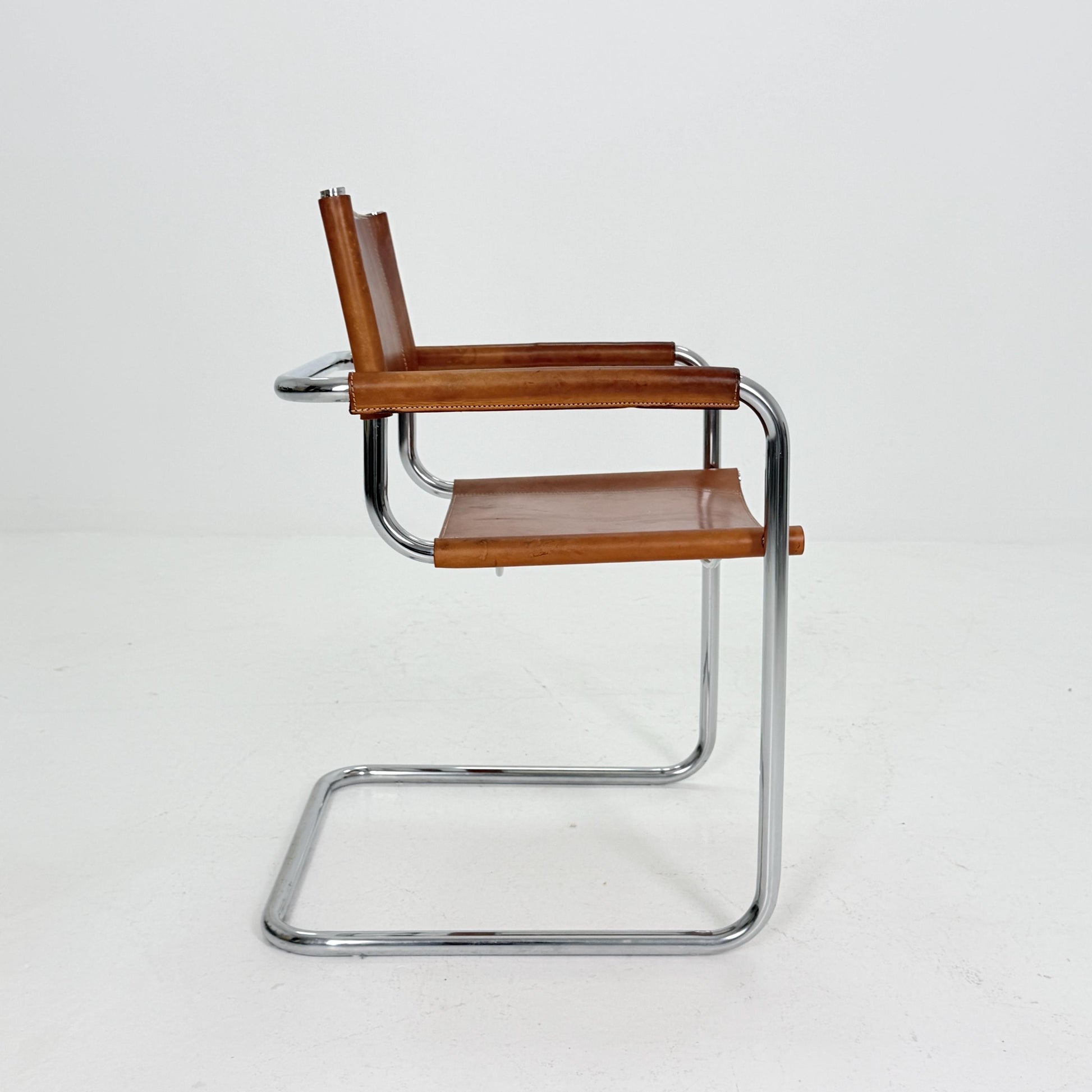 Mid century Bauhaus cognac armchair by Mart Stam & Marcel Breuer for Fasem Italy 1980s