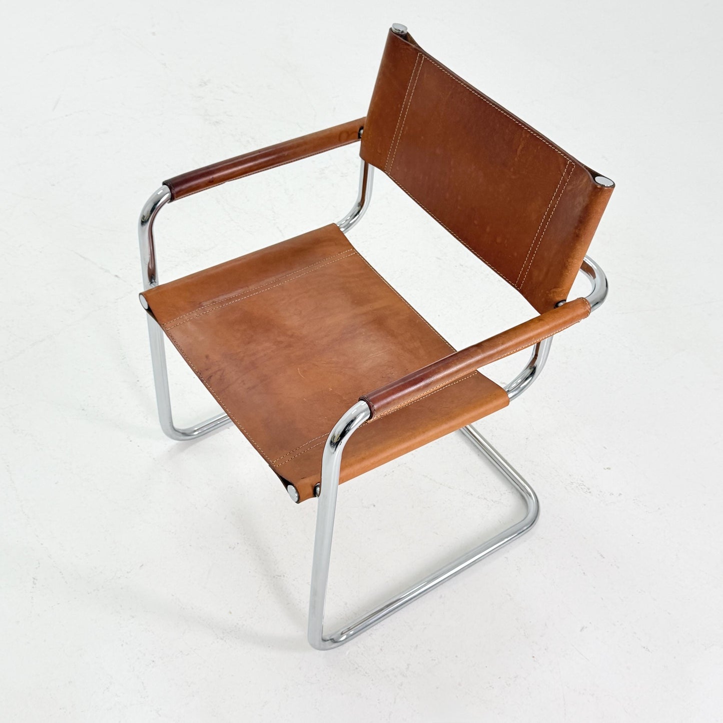 Mid century Bauhaus cognac armchair by Mart Stam & Marcel Breuer for Fasem Italy 1980s