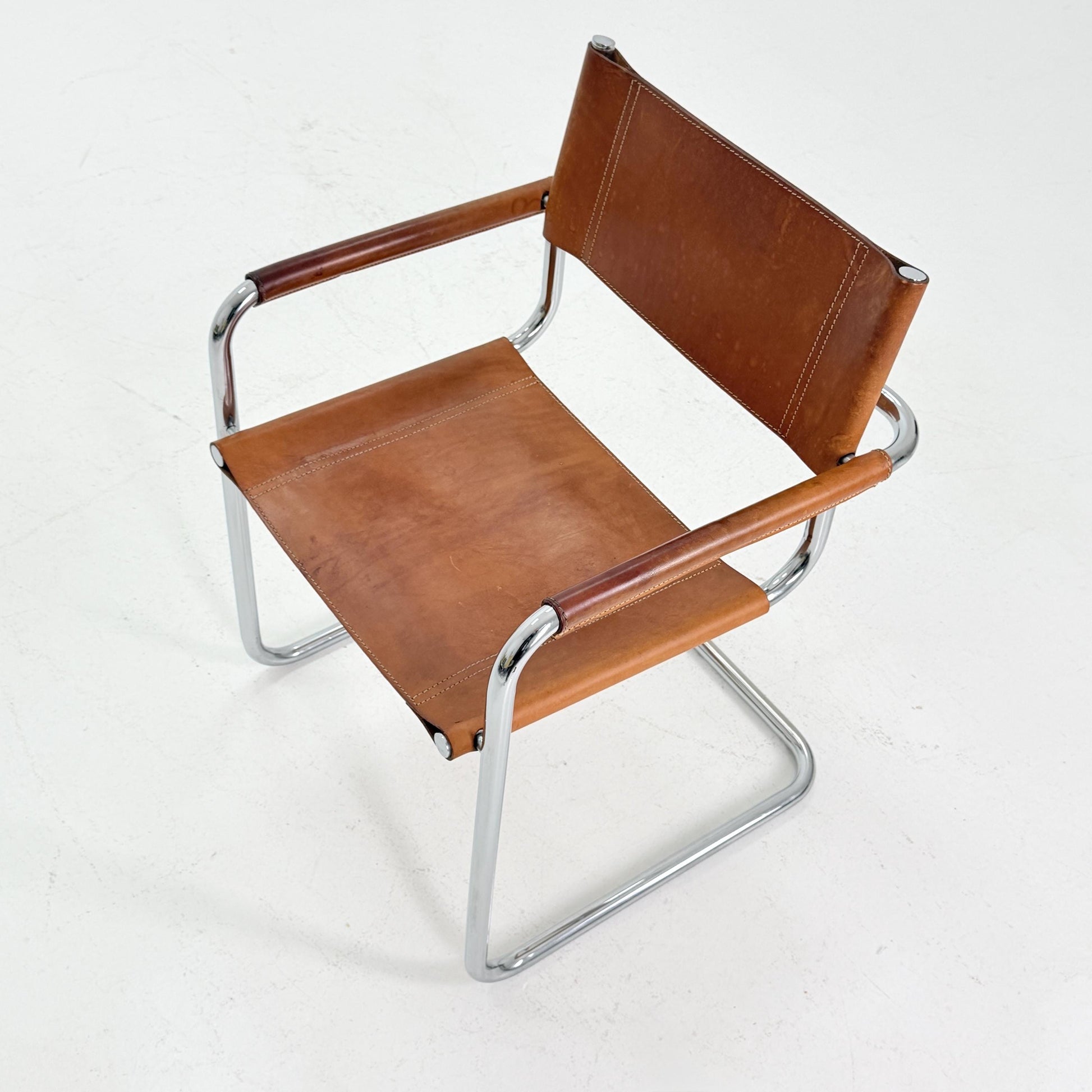 Mid century Bauhaus cognac armchair by Mart Stam & Marcel Breuer for Fasem Italy 1980s