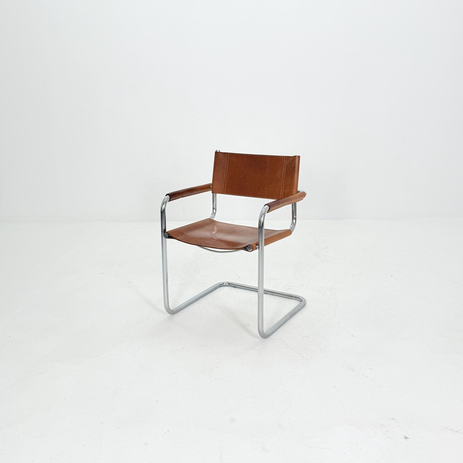 Mid century Bauhaus cognac armchair by Mart Stam & Marcel Breuer for Fasem Italy 1980s