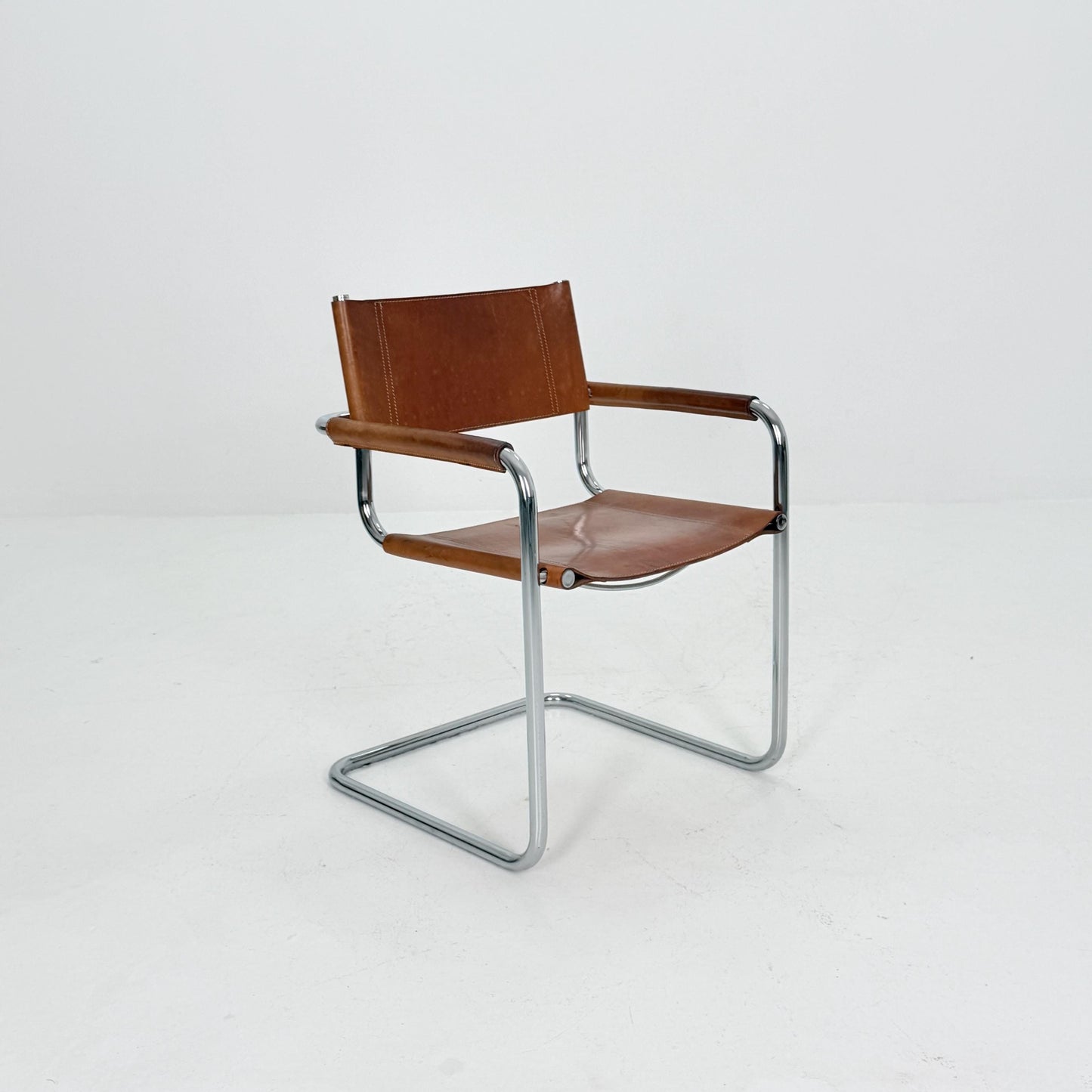 Mid century Bauhaus cognac armchair by Mart Stam & Marcel Breuer for Fasem Italy 1980s