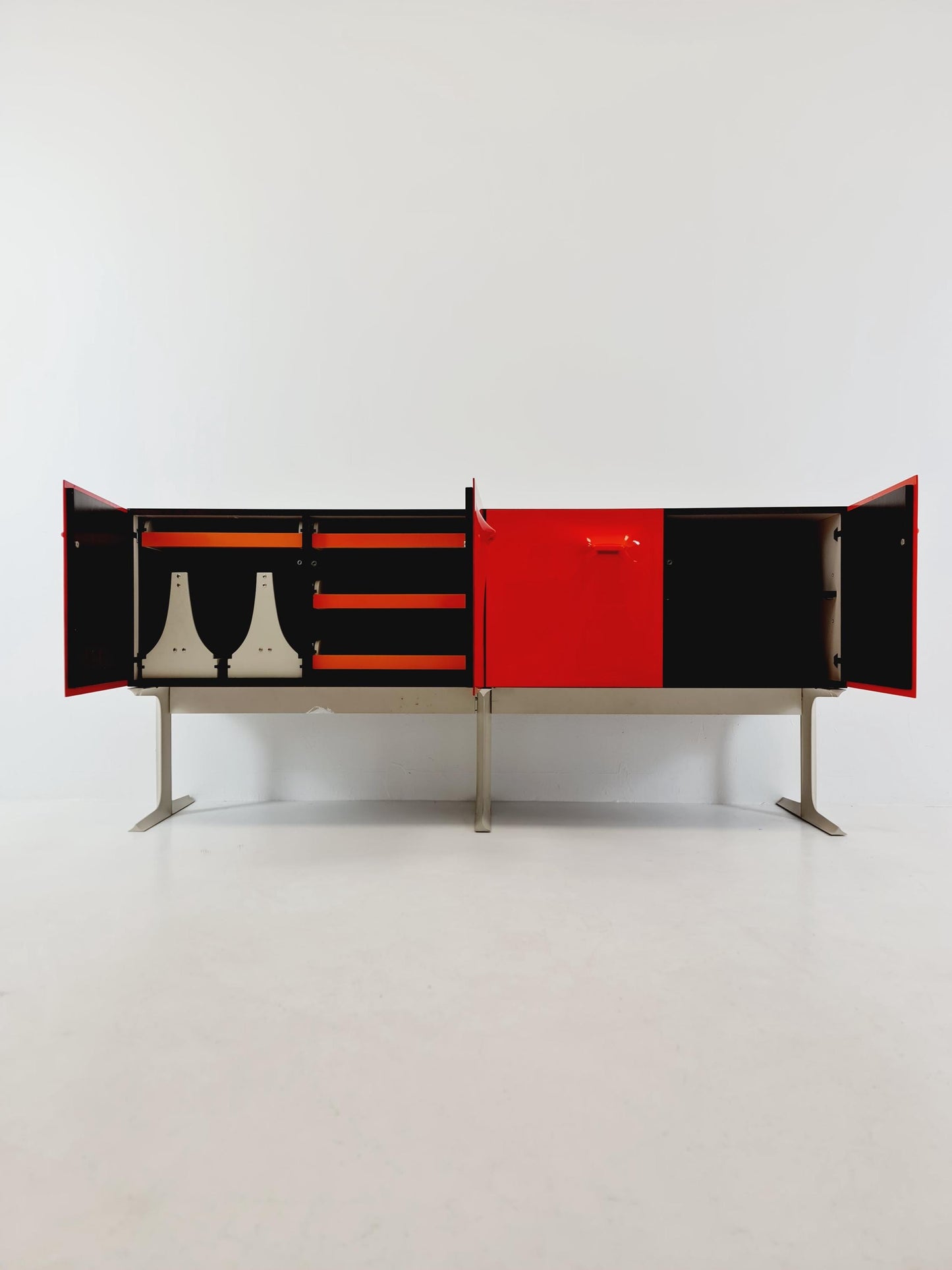 DF2000 Sideboard by Raymond Loewy – Iconic French Design – Red Plastic Doors – 1970s