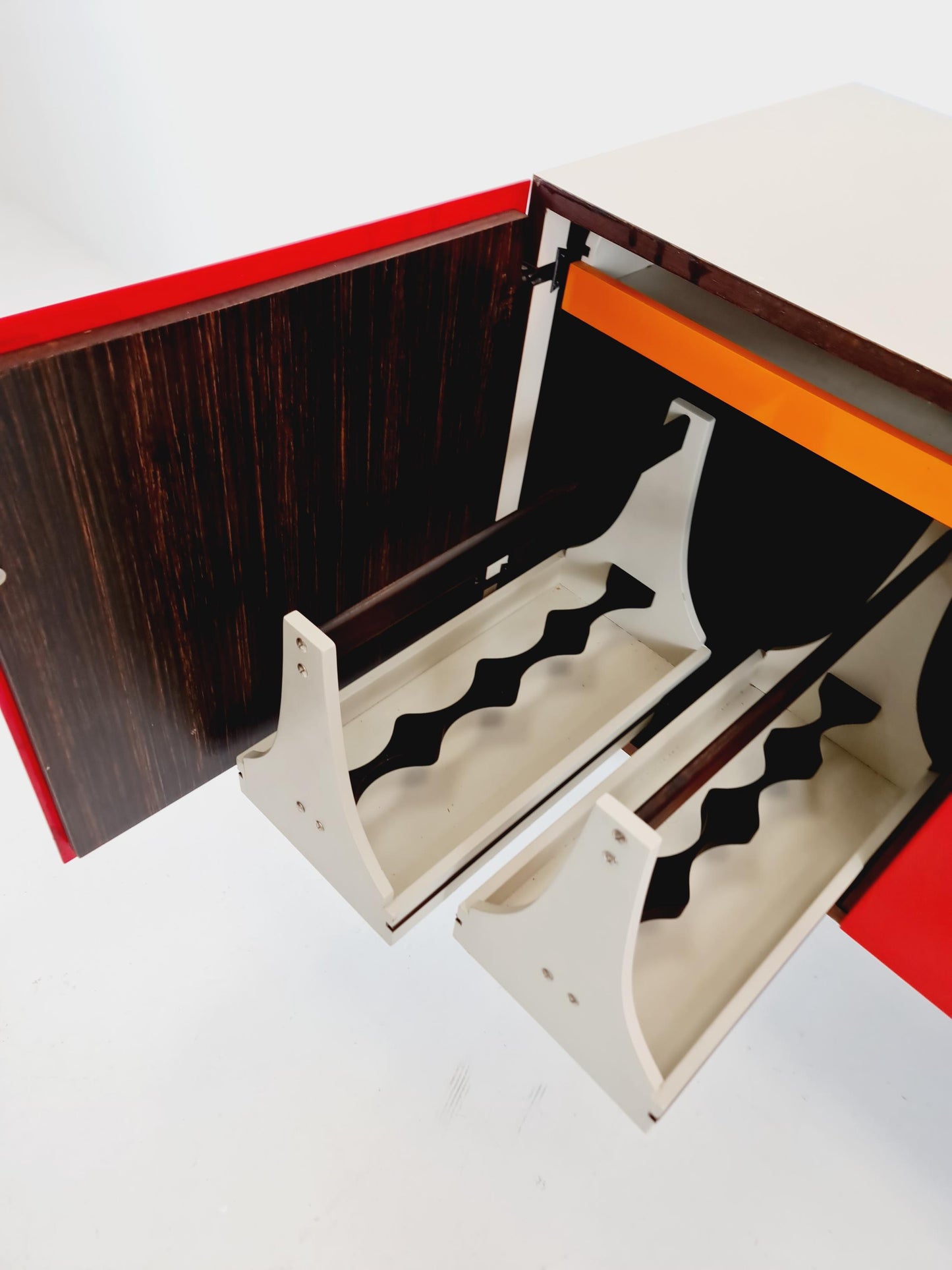 DF2000 Sideboard by Raymond Loewy – Iconic French Design – Red Plastic Doors – 1970s