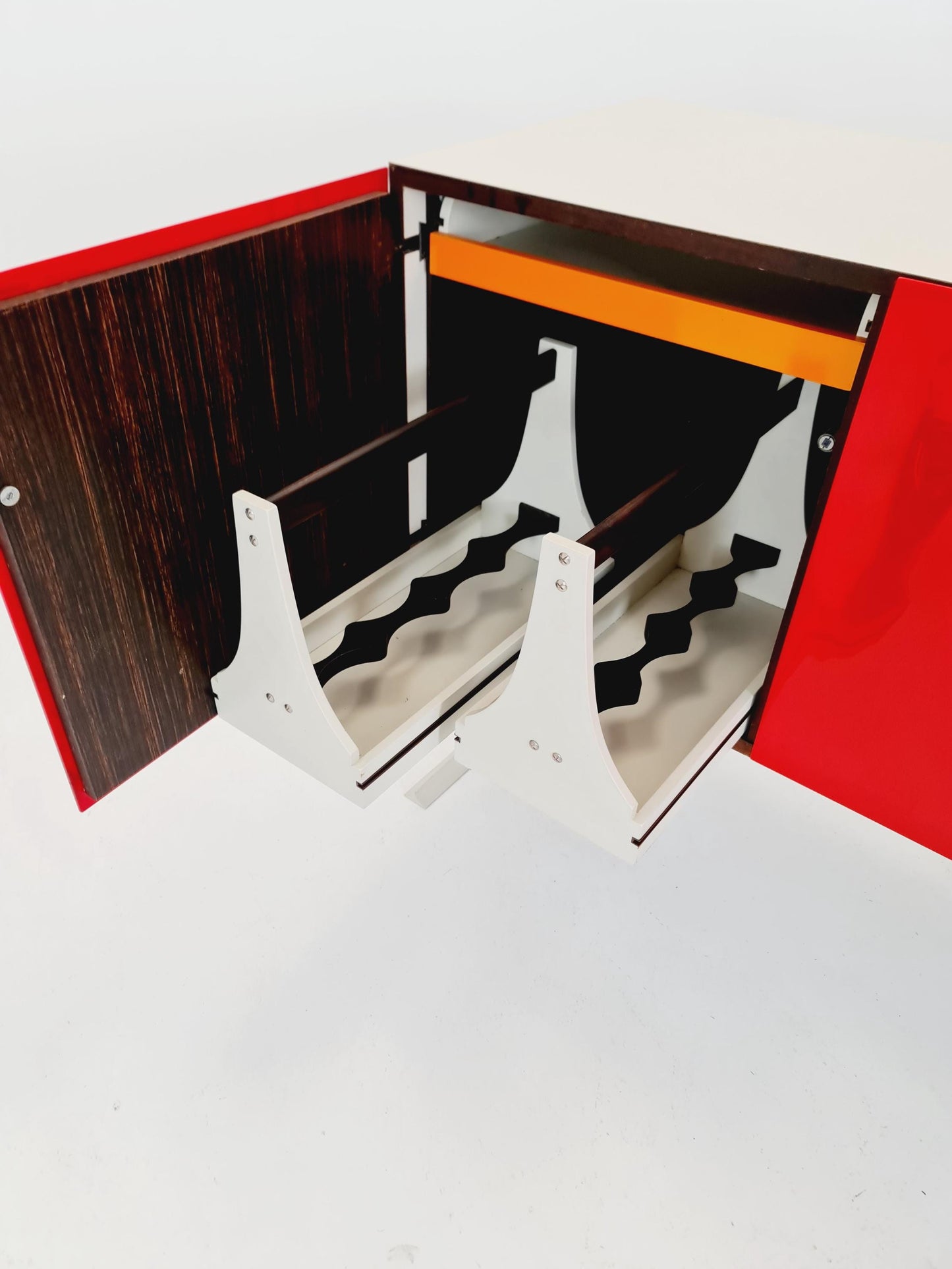 DF2000 Sideboard by Raymond Loewy – Iconic French Design – Red Plastic Doors – 1970s