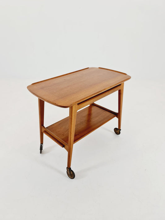 Vintage German mid century trolley bar cart in Walnut , 1960s
