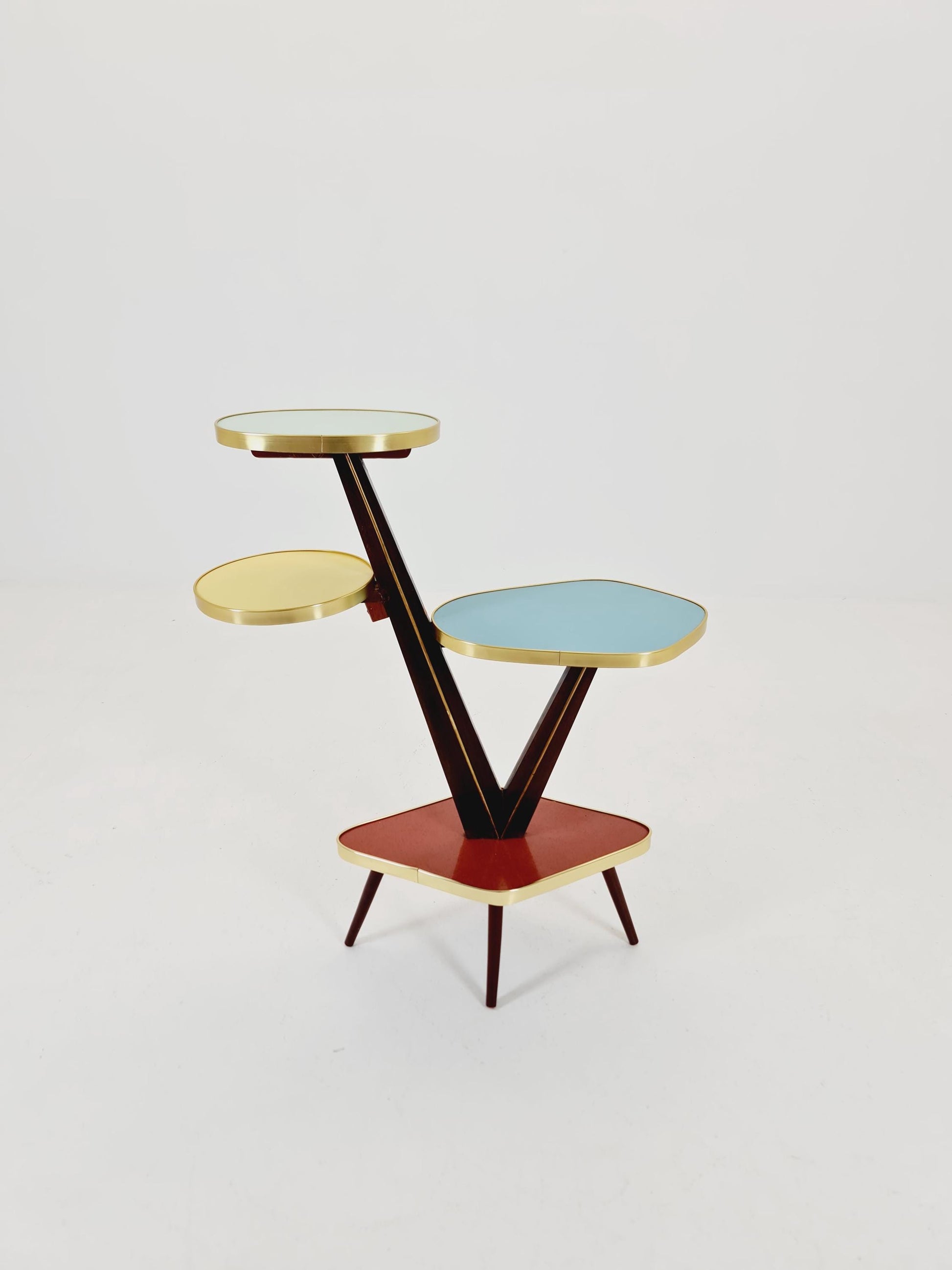 Big 1950s German Plant Stand, Colorful Vintage Mid-Century Minimalist Indoor Plant Stand Side Table Retro flower table