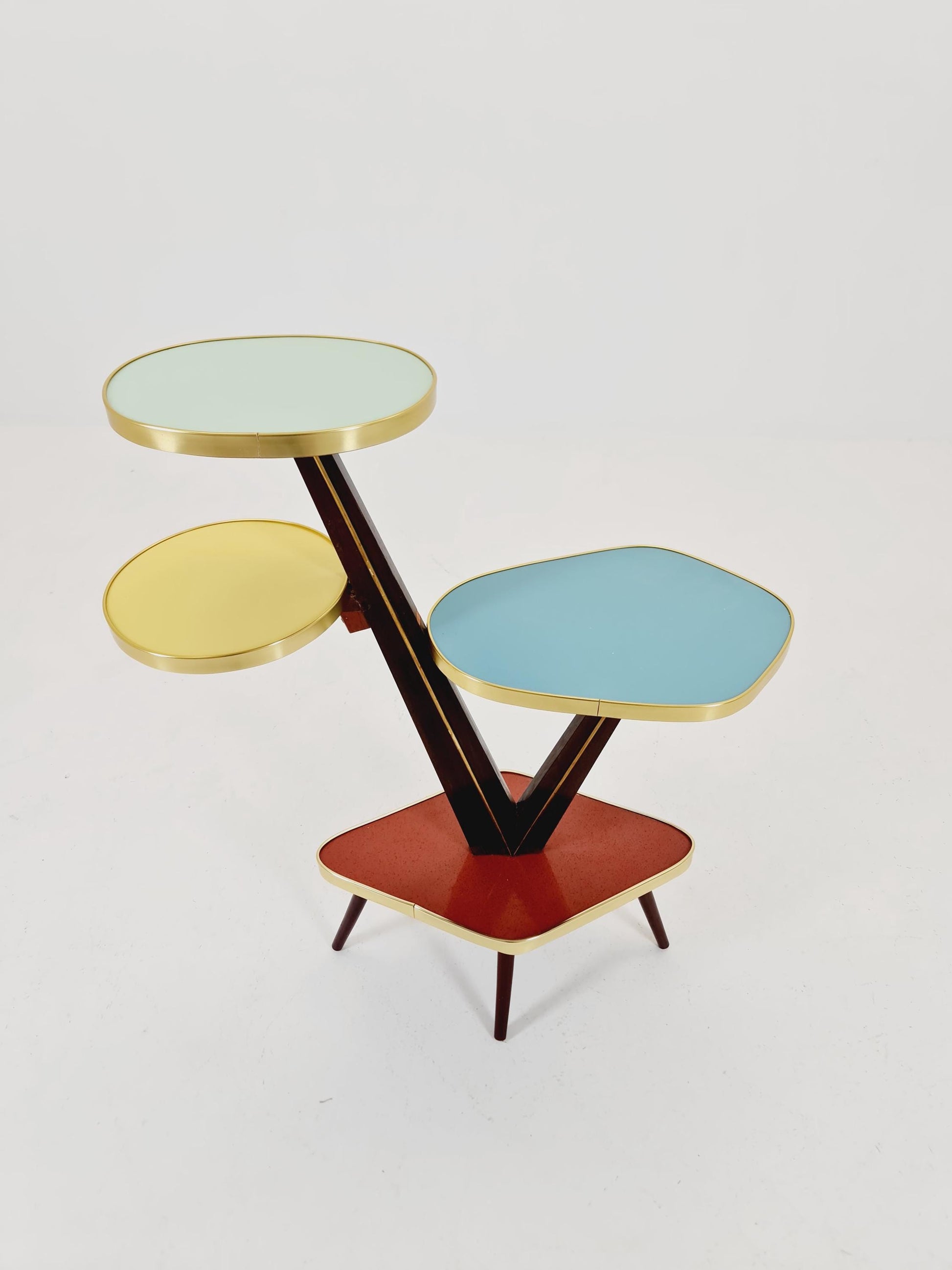 Big 1950s German Plant Stand, Colorful Vintage Mid-Century Minimalist Indoor Plant Stand Side Table Retro flower table