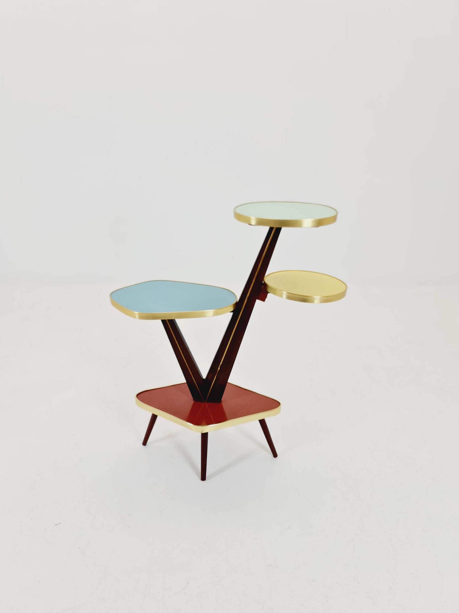 Big 1950s German Plant Stand, Colorful Vintage Mid-Century Minimalist Indoor Plant Stand Side Table Retro flower table