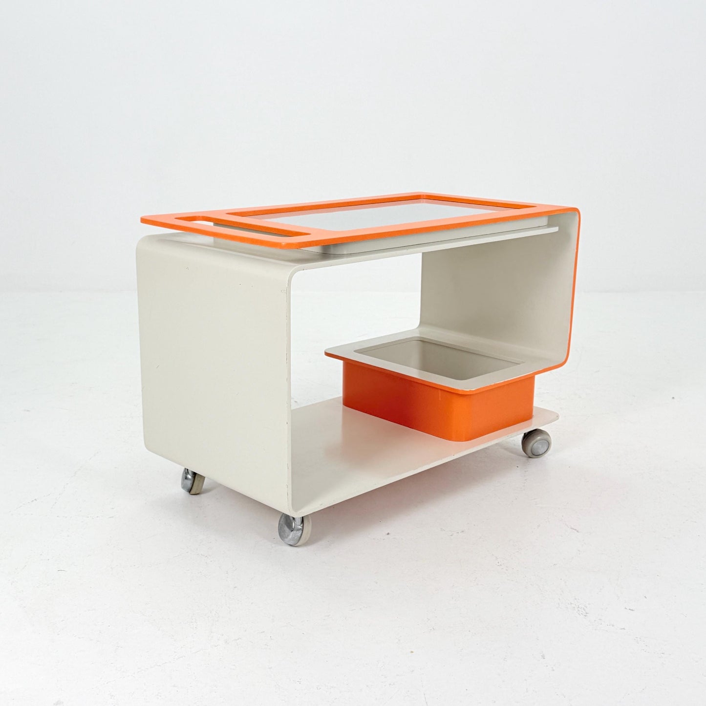 Mid-Century Space Age Orange & White Tea Trolley by John Graz, Germany 1980s