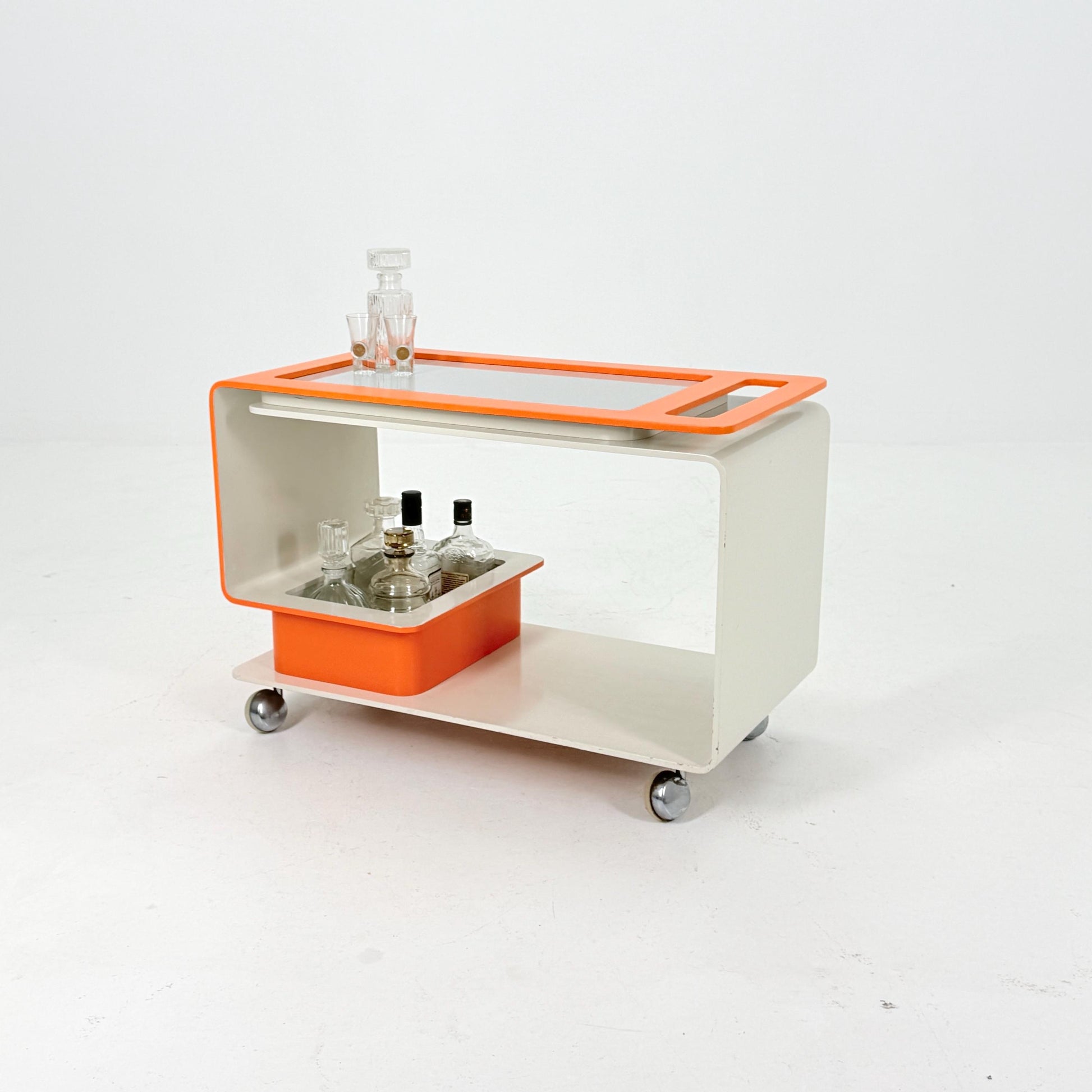 Mid-Century Space Age Orange & White Tea Trolley by John Graz, Germany 1980s