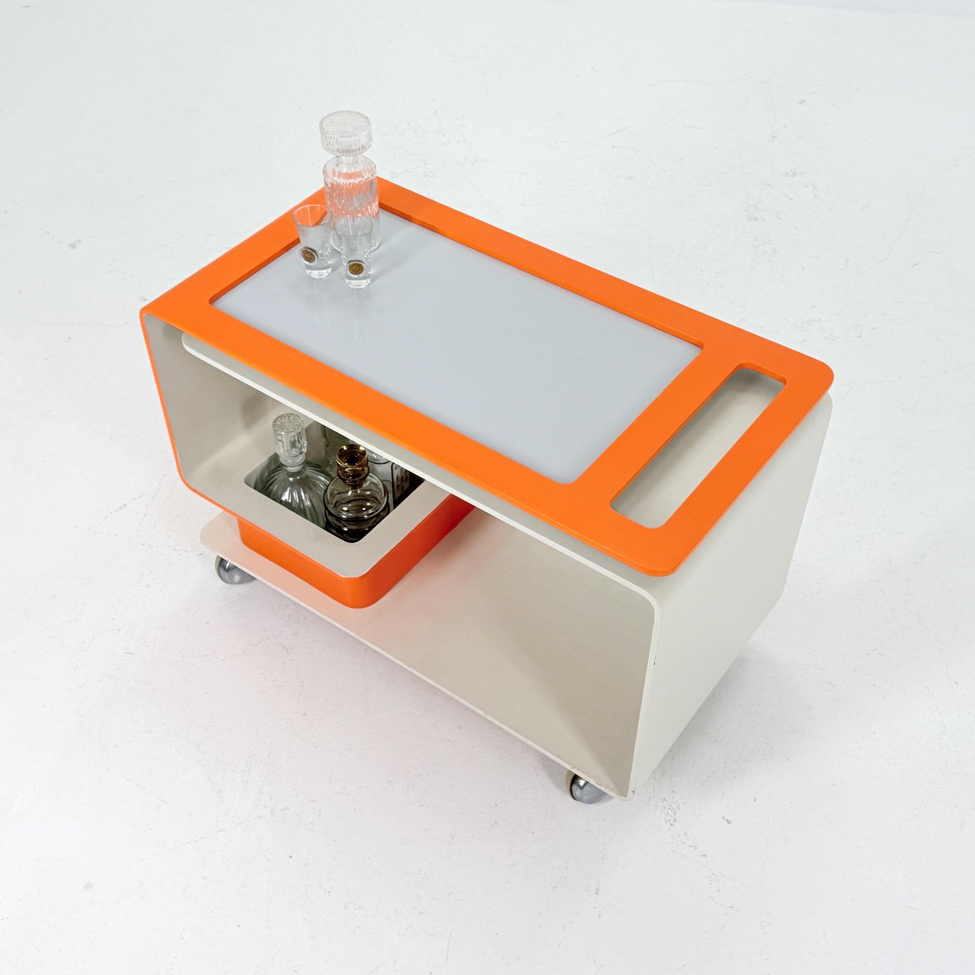 Mid-Century Space Age Orange & White Tea Trolley by John Graz, Germany 1980s