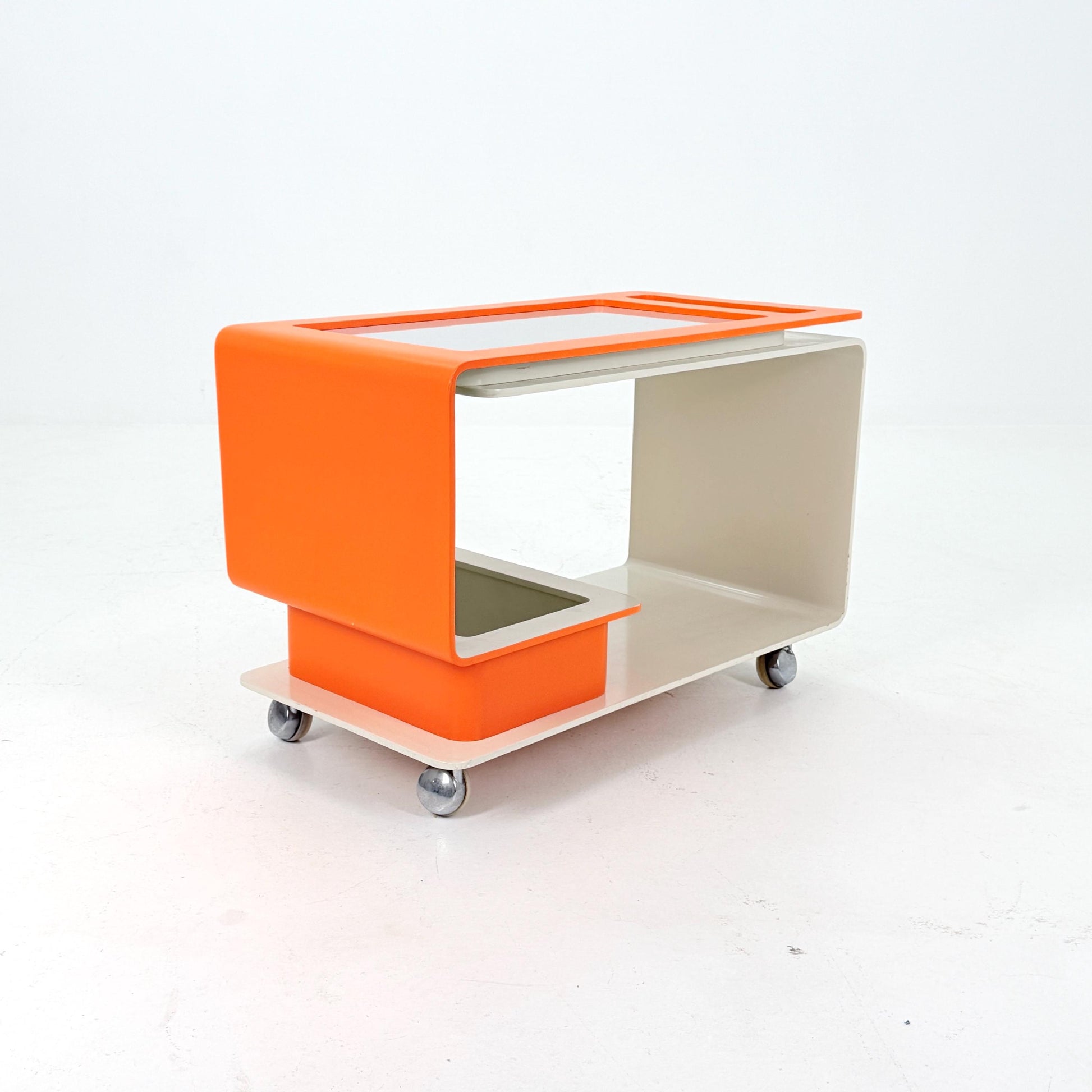 Mid-Century Space Age Orange & White Tea Trolley by John Graz, Germany 1980s