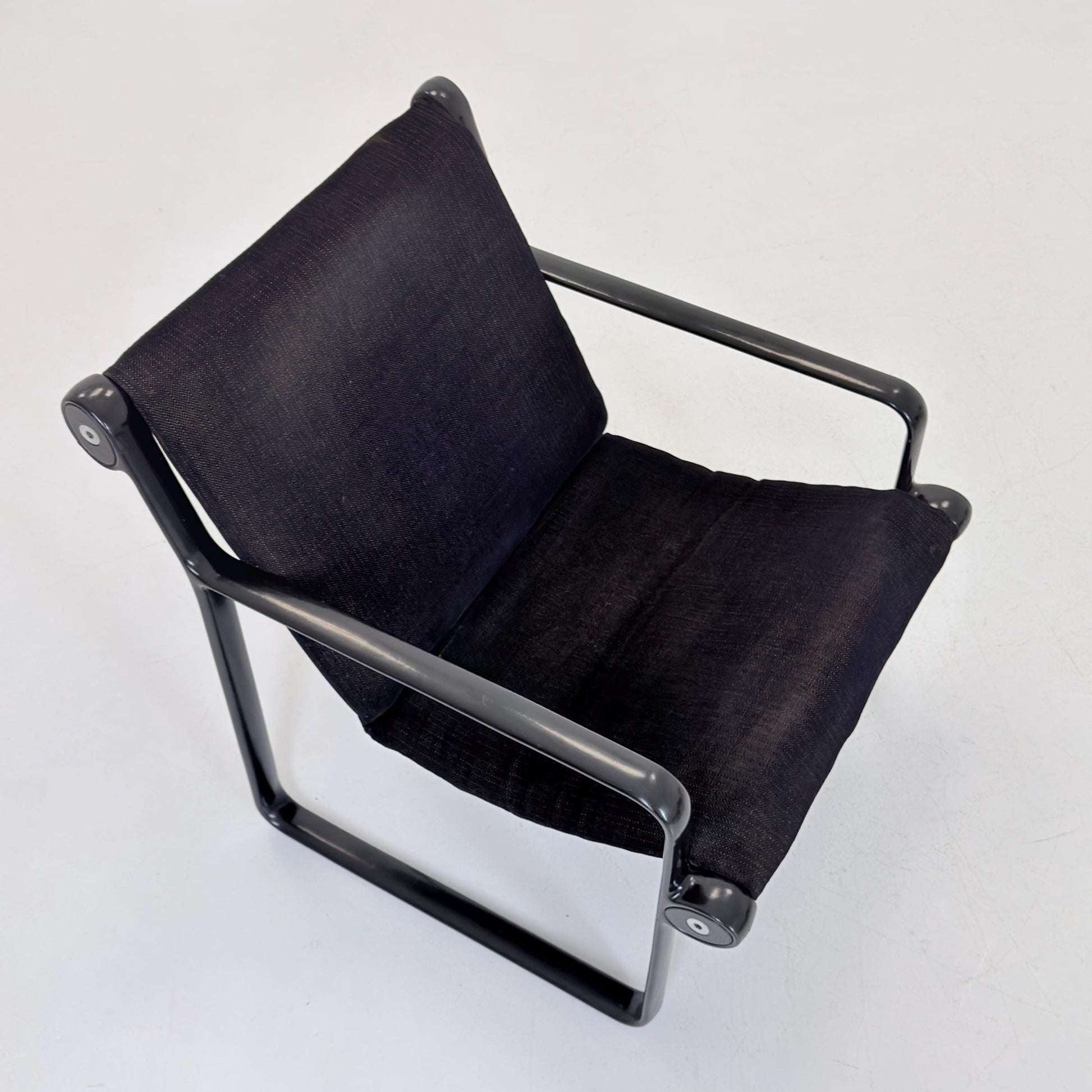 Mid century Postmodern Black Wood Sling Lounge Chair by Bruce Hannah & Andrew Morrison for Knoll | 1970s