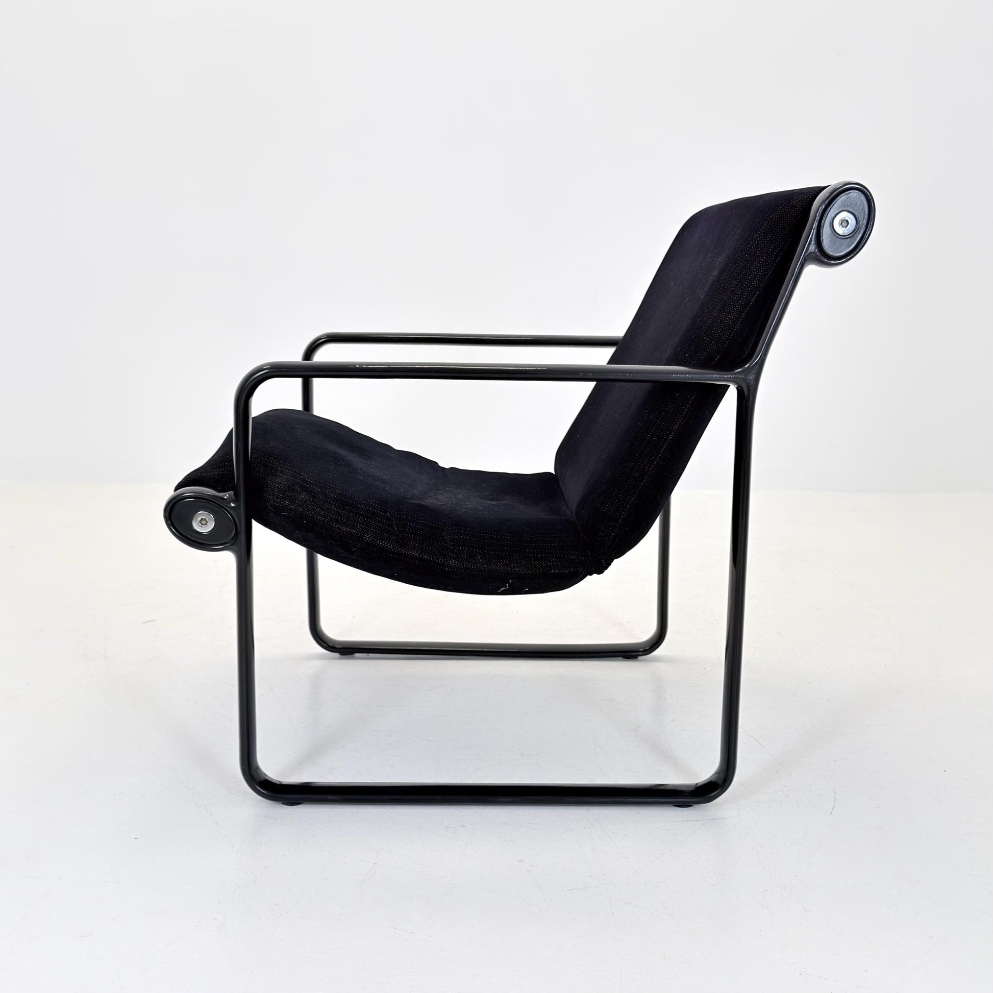 Mid century Postmodern Black Wood Sling Lounge Chair by Bruce Hannah & Andrew Morrison for Knoll | 1970s