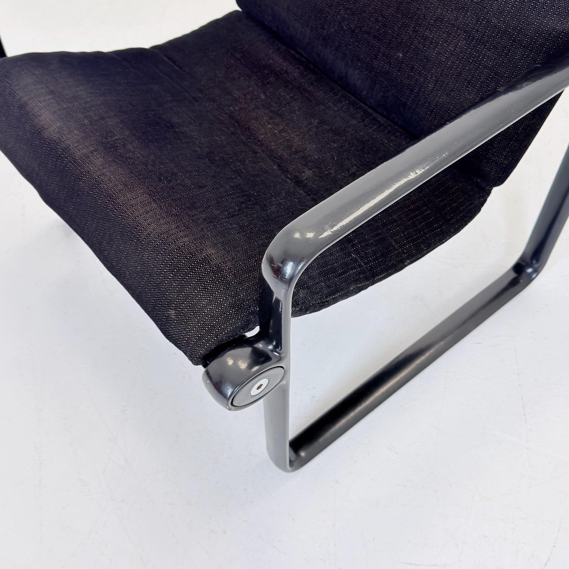 Mid century Postmodern Black Wood Sling Lounge Chair by Bruce Hannah & Andrew Morrison for Knoll | 1970s