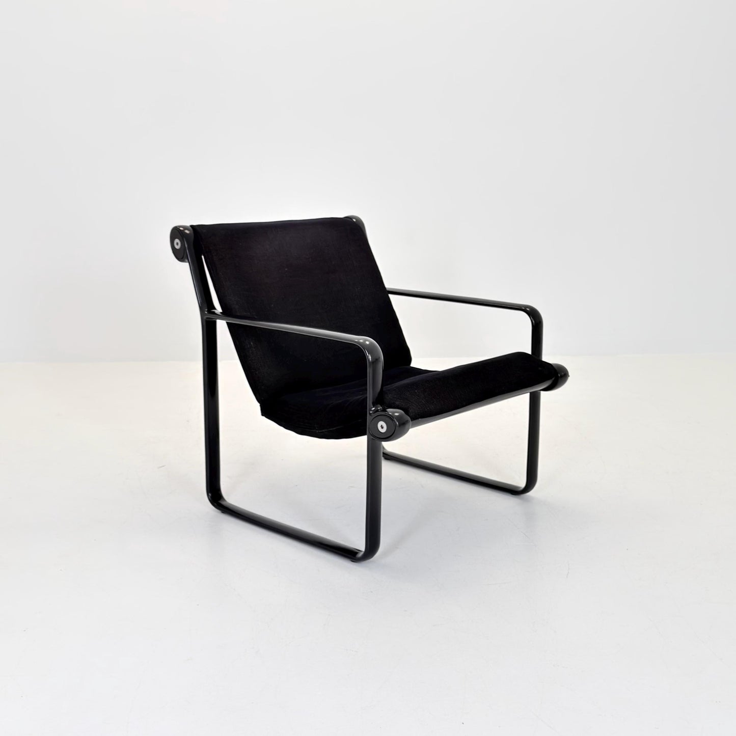 Mid century Postmodern Black Wood Sling Lounge Chair by Bruce Hannah & Andrew Morrison for Knoll | 1970s