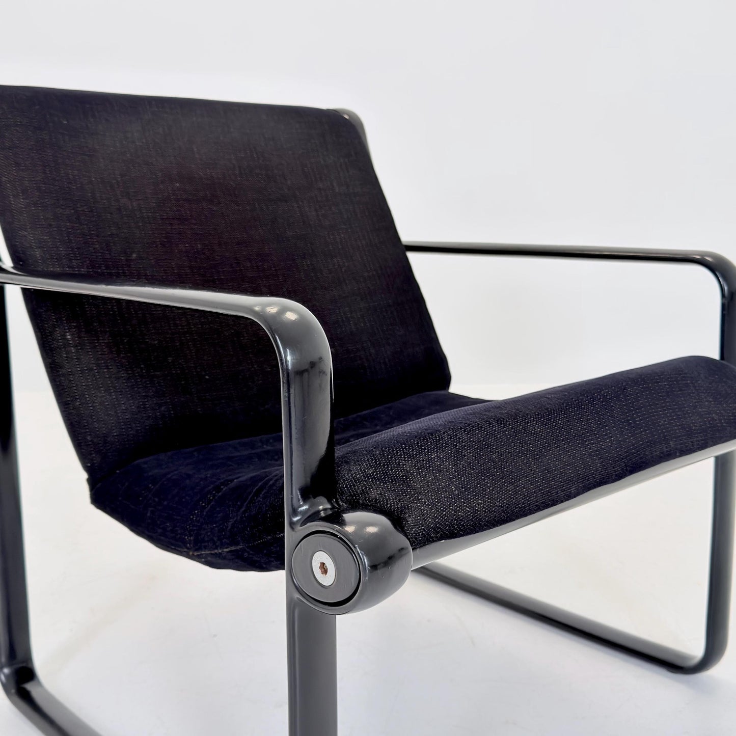 Mid century Postmodern Black Wood Sling Lounge Chair by Bruce Hannah & Andrew Morrison for Knoll | 1970s
