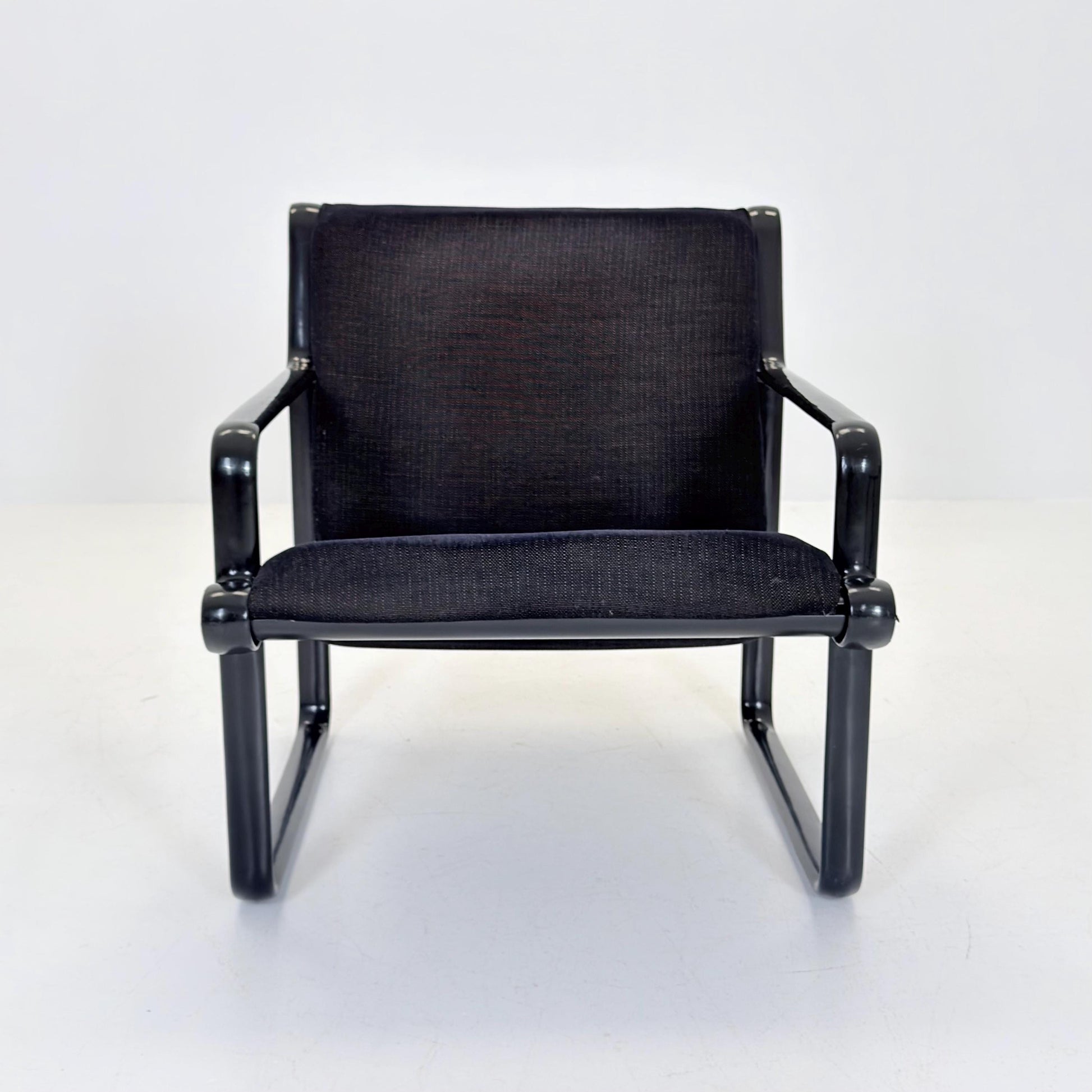 Mid century Postmodern Black Wood Sling Lounge Chair by Bruce Hannah & Andrew Morrison for Knoll | 1970s