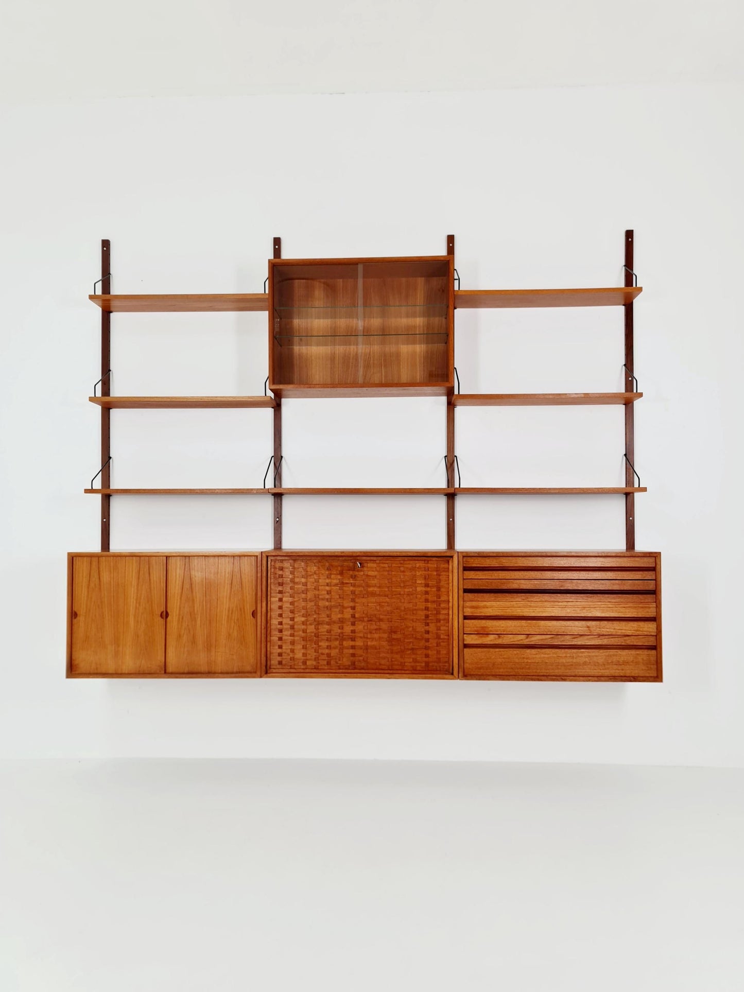 Big Mid century Danish Teak Wall Unit with 3 cabinets with show case by Poul Cadovius for Cado, Denmark, 1960s