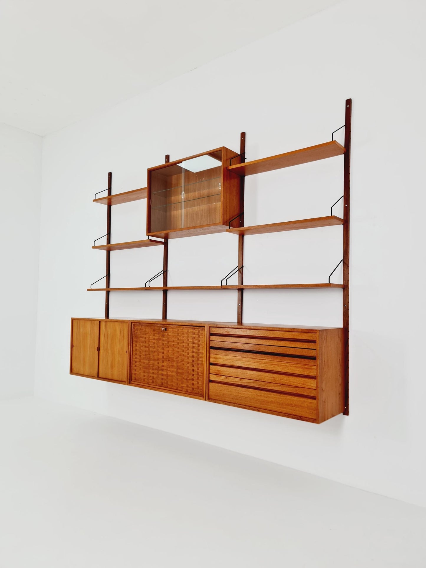 Big Mid century Danish Teak Wall Unit with 3 cabinets with show case by Poul Cadovius for Cado, Denmark, 1960s