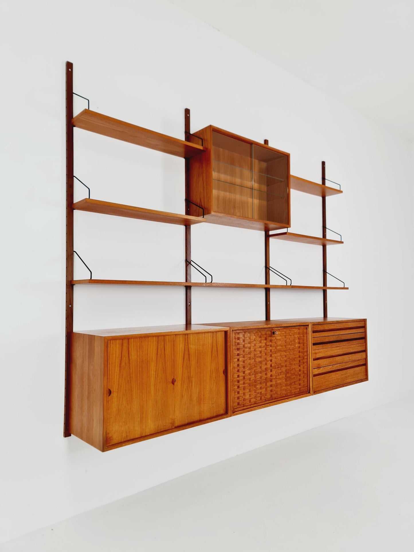 Big Mid century Danish Teak Wall Unit with 3 cabinets with show case by Poul Cadovius for Cado, Denmark, 1960s