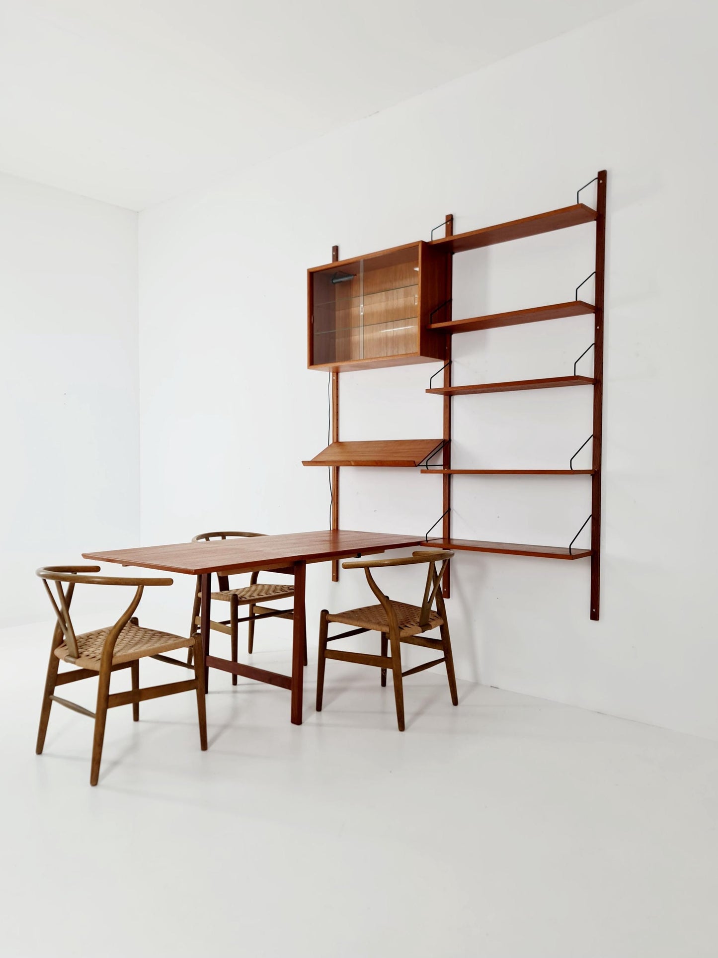 Big Mid century Danish Teak Wall Unit with showcase and dining table/Desk with show case by Poul Cadovius for Cado, Denmark, 1960s