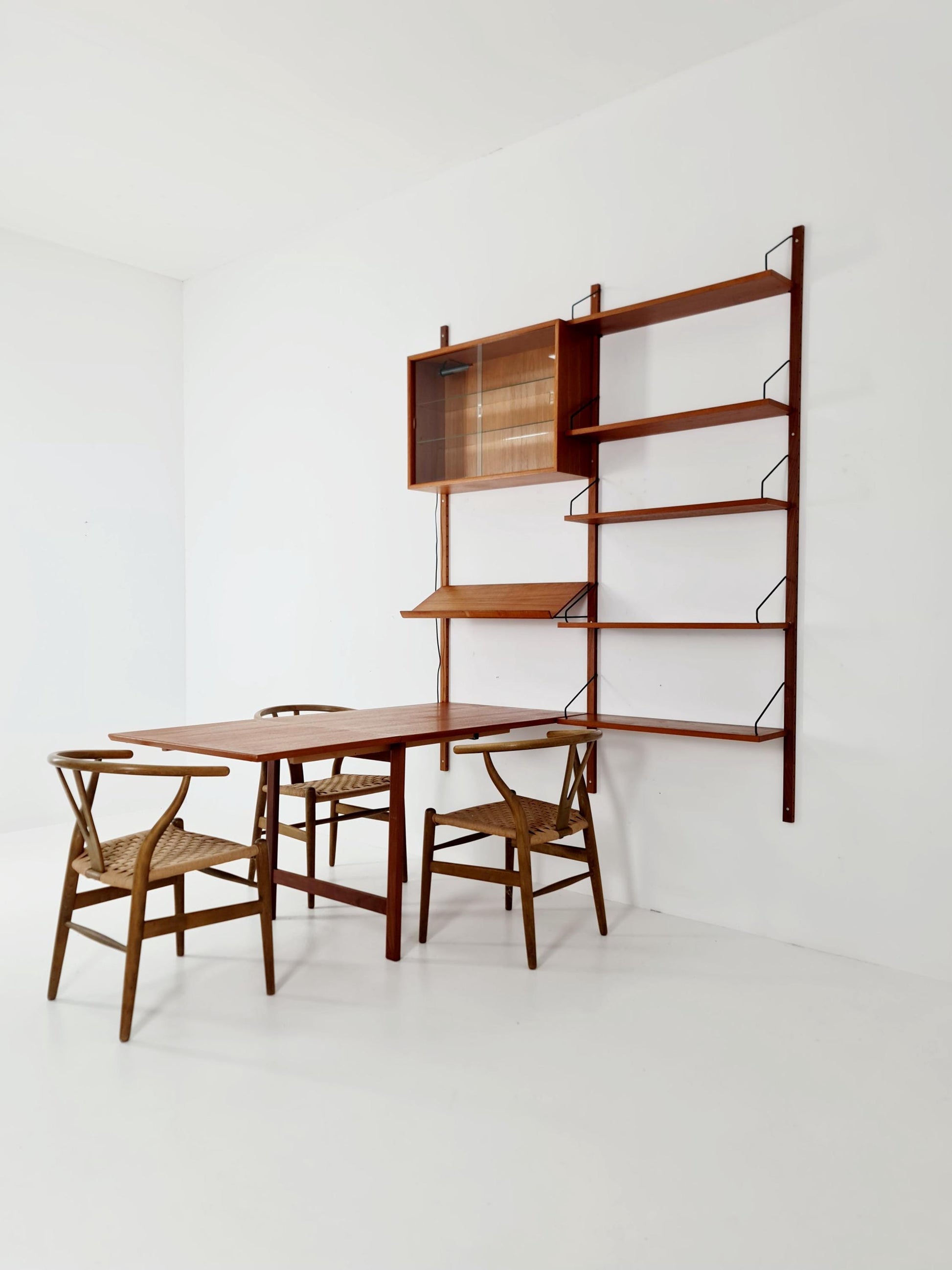 Big Mid century Danish Teak Wall Unit with showcase and dining table/Desk with show case by Poul Cadovius for Cado, Denmark, 1960s