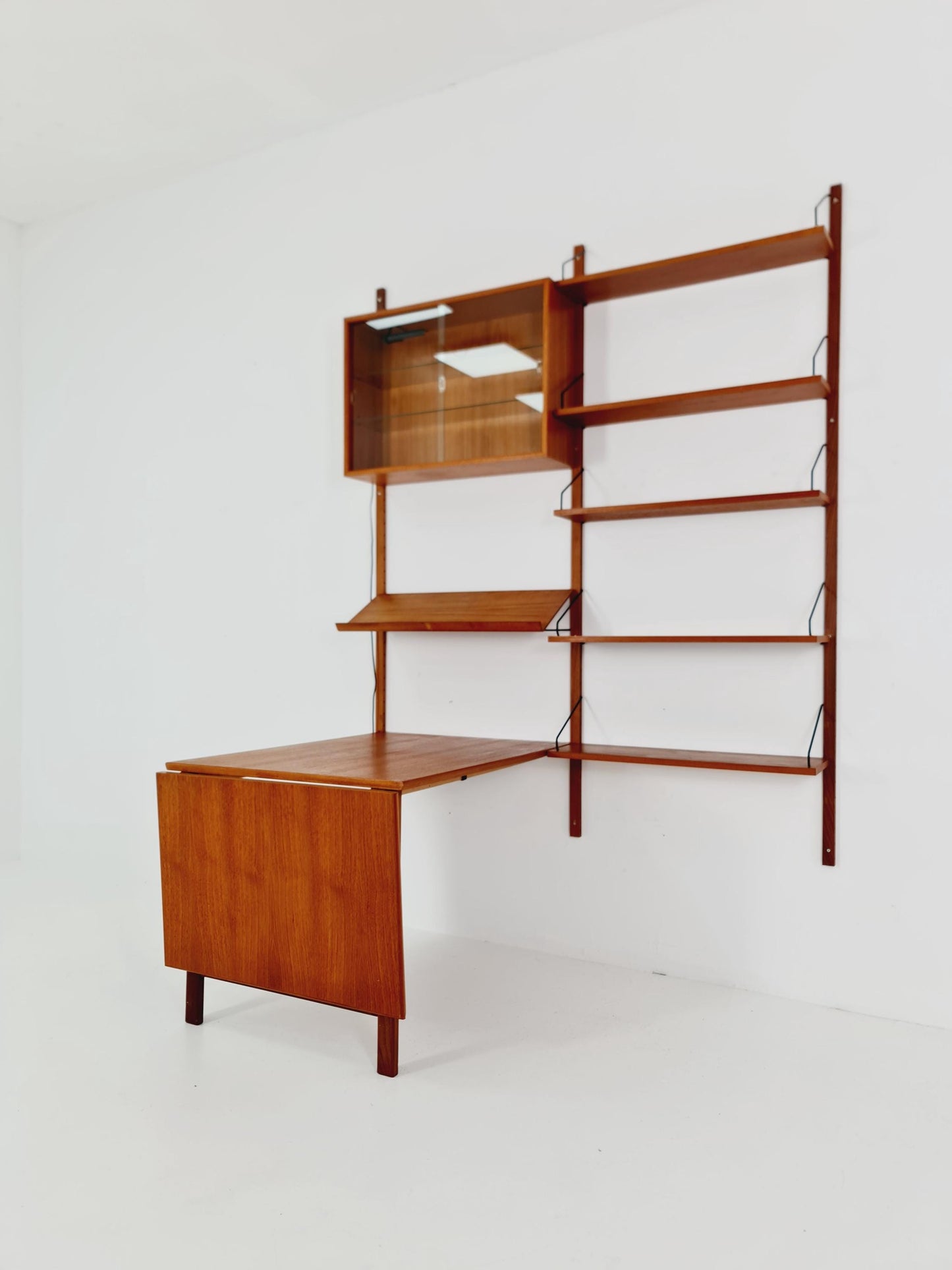 Big Mid century Danish Teak Wall Unit with showcase and dining table/Desk with show case by Poul Cadovius for Cado, Denmark, 1960s