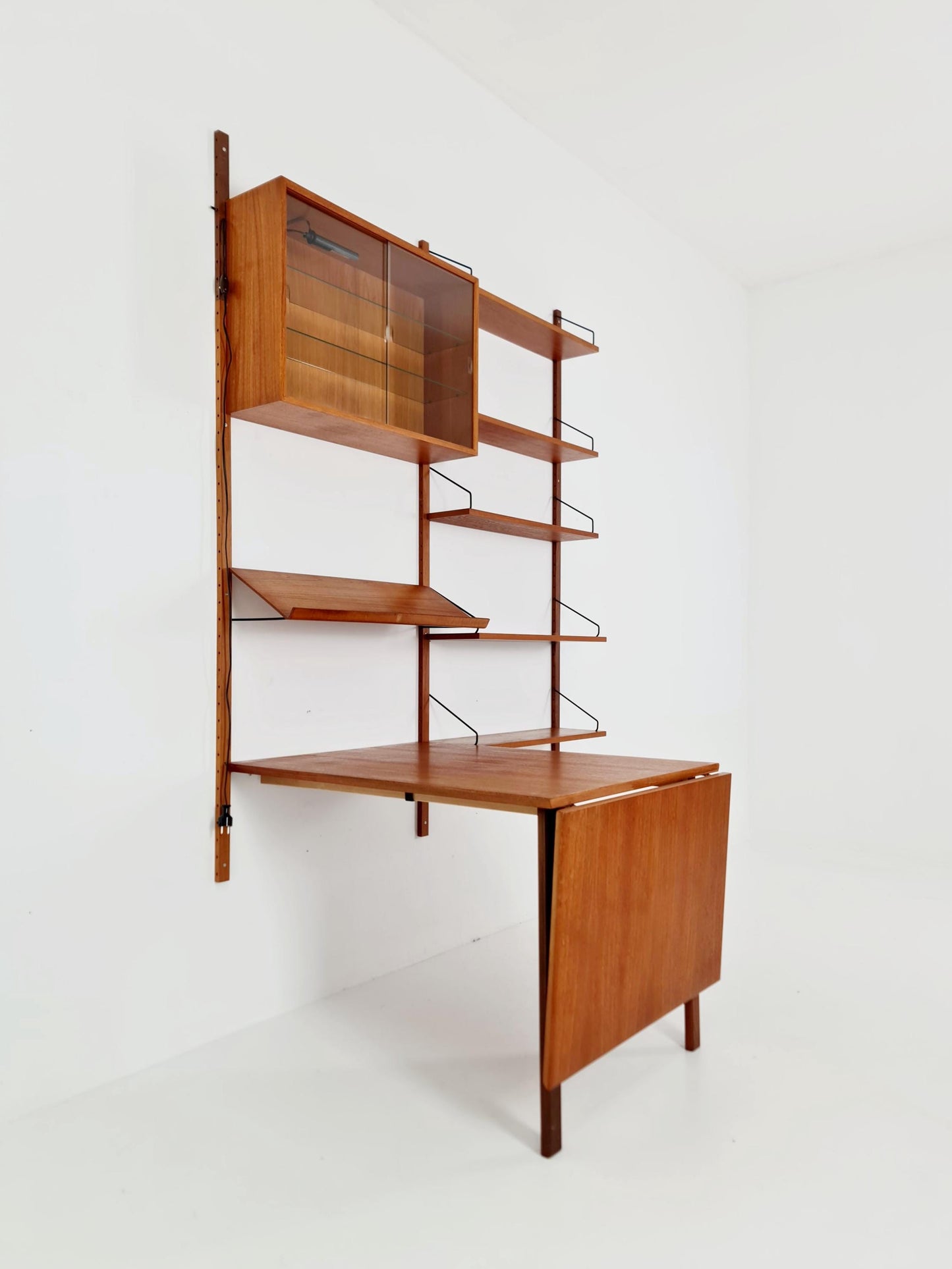 Big Mid century Danish Teak Wall Unit with showcase and dining table/Desk with show case by Poul Cadovius for Cado, Denmark, 1960s