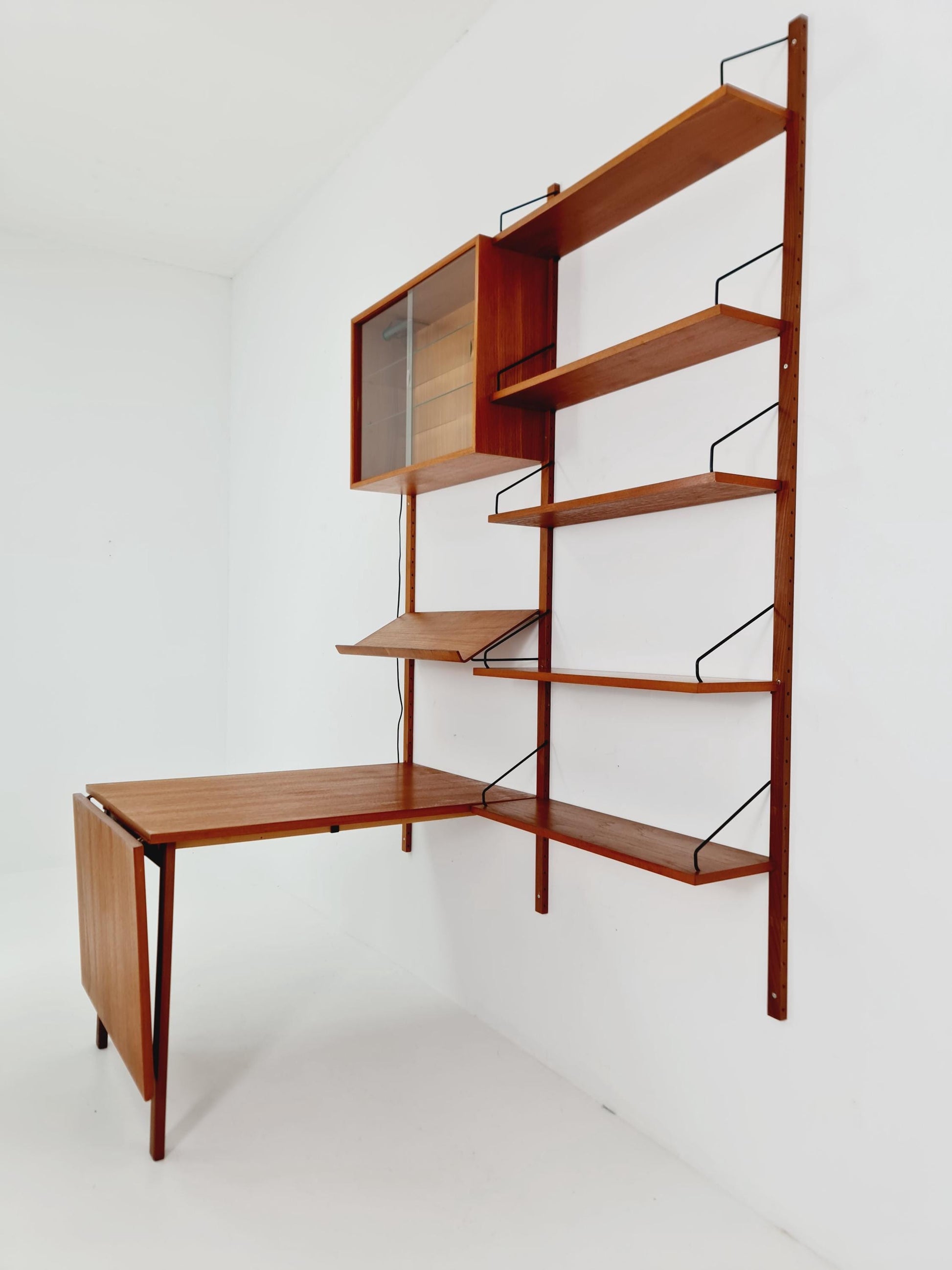 Big Mid century Danish Teak Wall Unit with showcase and dining table/Desk with show case by Poul Cadovius for Cado, Denmark, 1960s