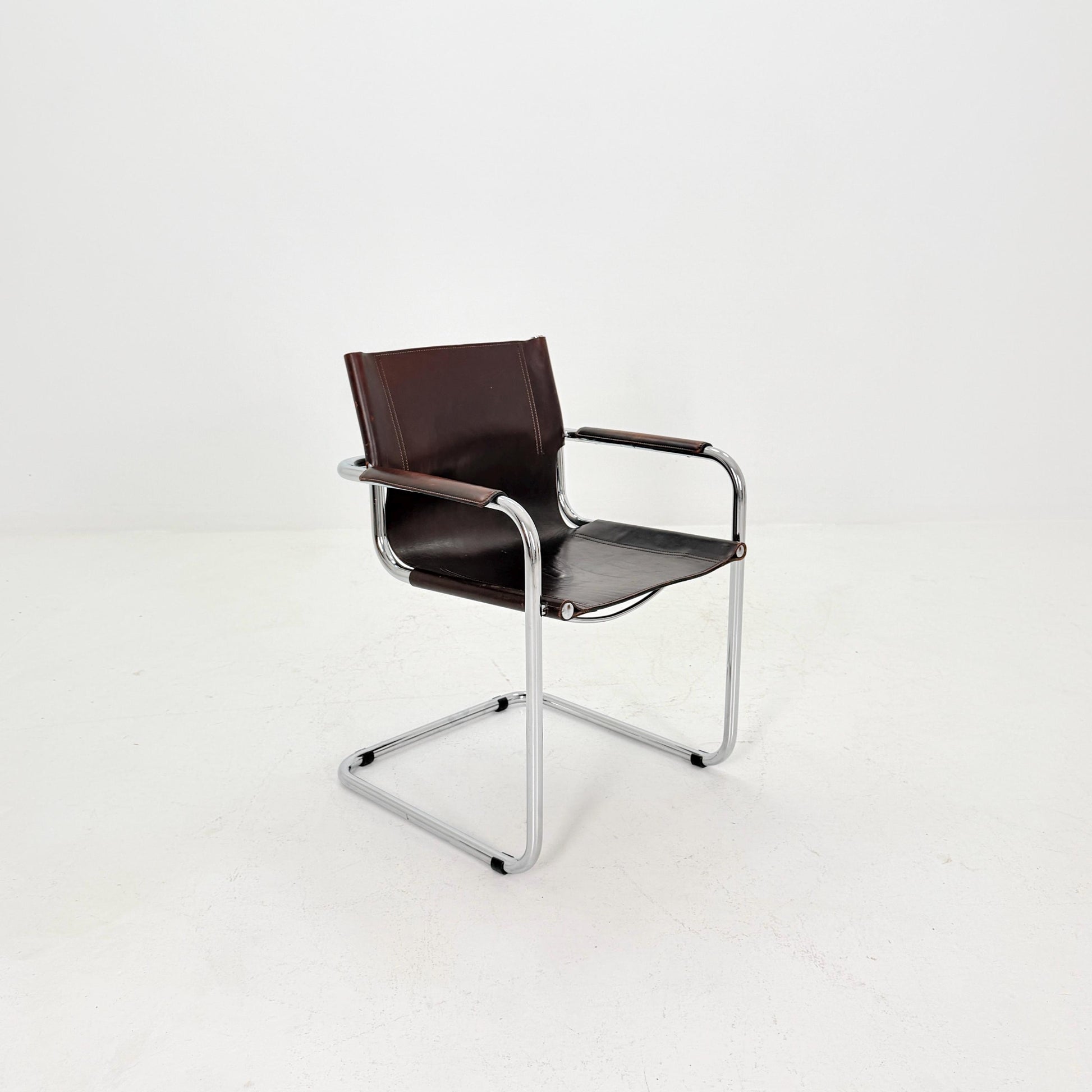 Mid century Bauhaus visitor armchair - brown leather Matteo Grassi 1970s Italy