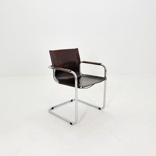 Mid century Bauhaus visitor armchair - brown leather Matteo Grassi 1970s Italy