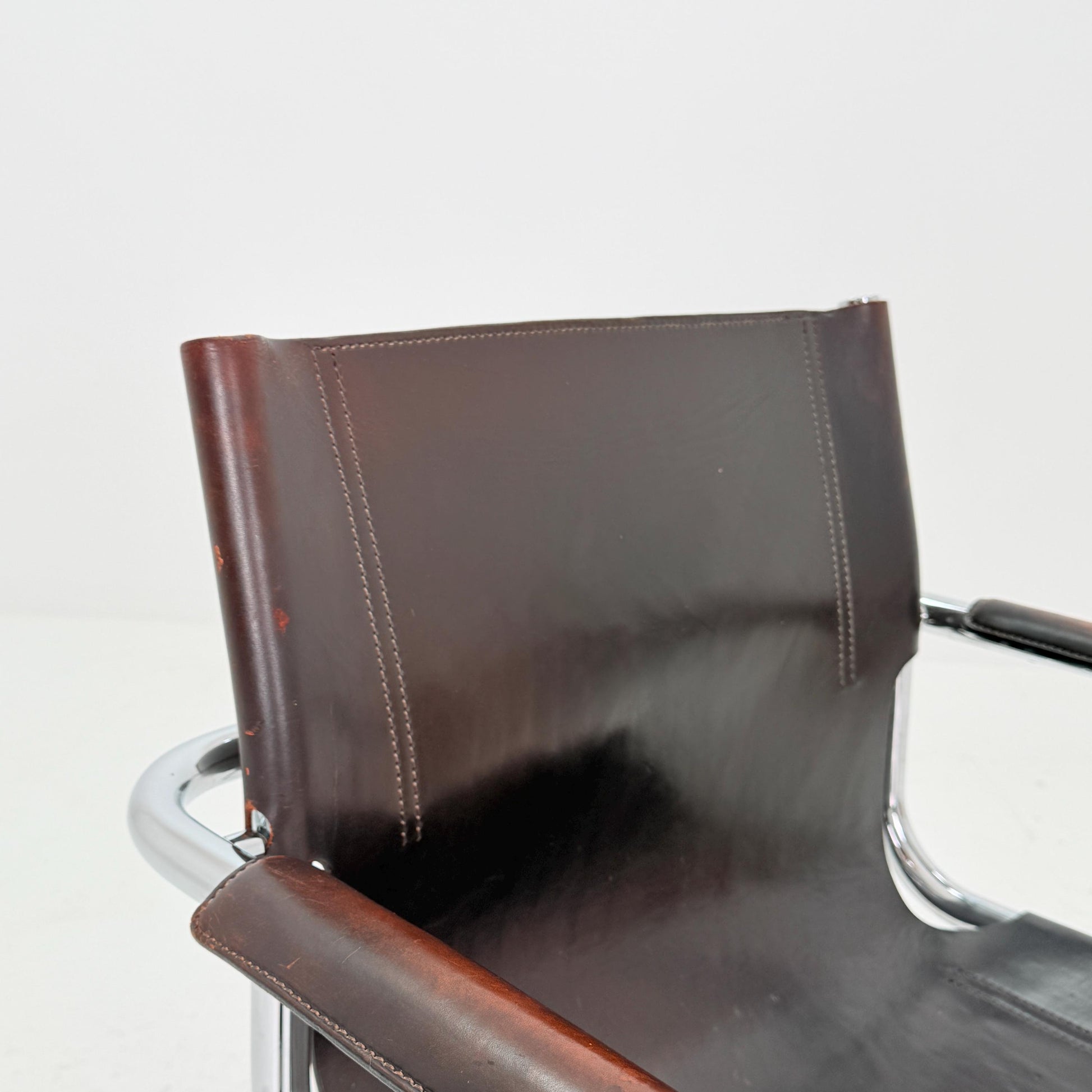 Mid century Bauhaus visitor armchair - brown leather Matteo Grassi 1970s Italy