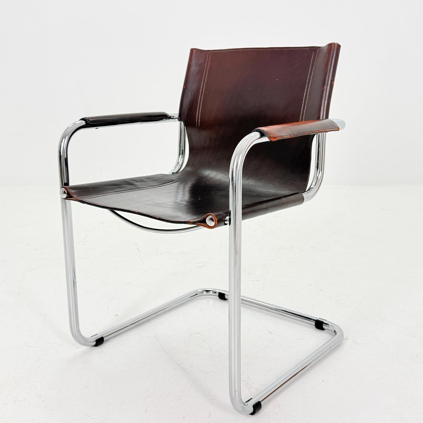 Mid century Bauhaus visitor armchair - brown leather Matteo Grassi 1970s Italy