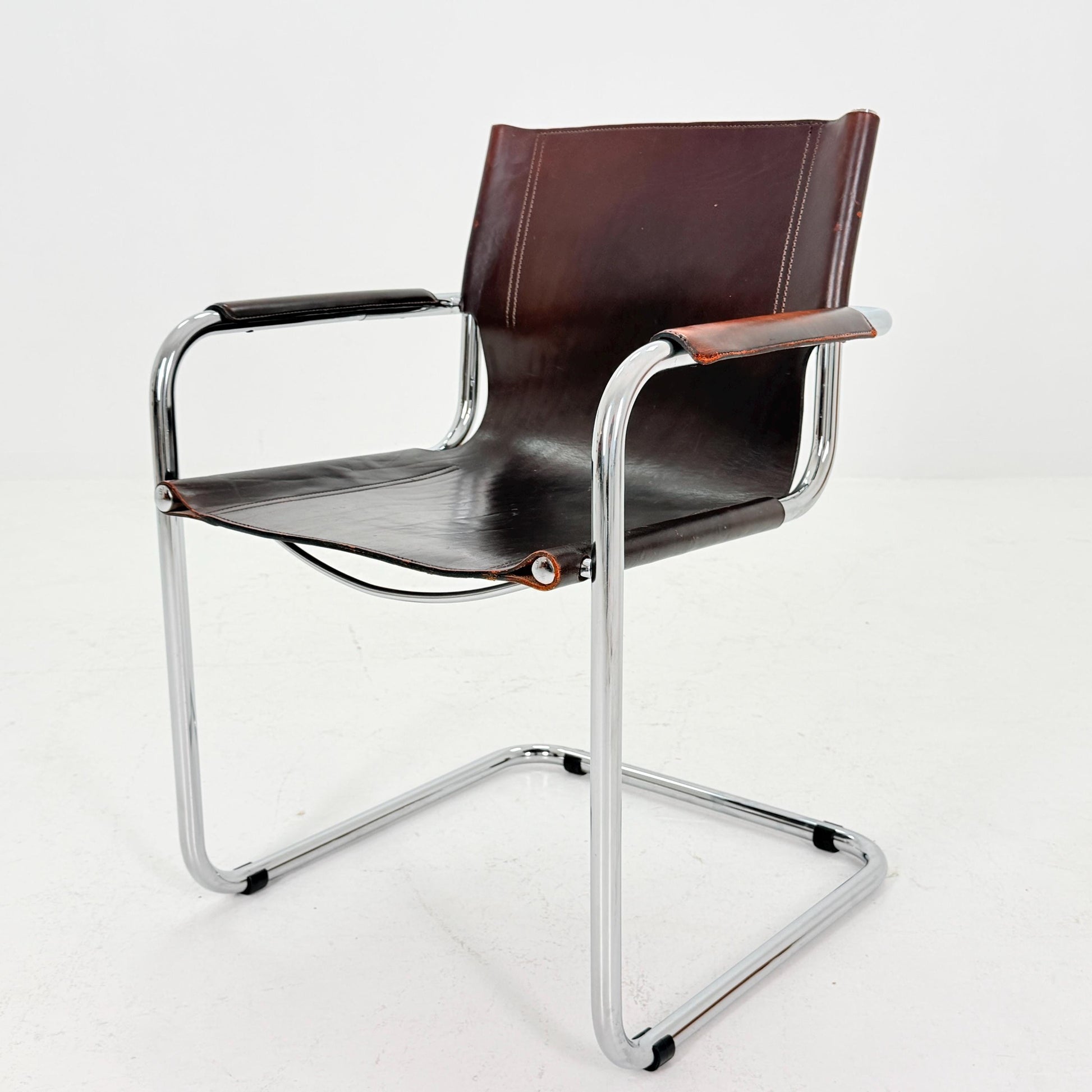 Mid century Bauhaus visitor armchair - brown leather Matteo Grassi 1970s Italy