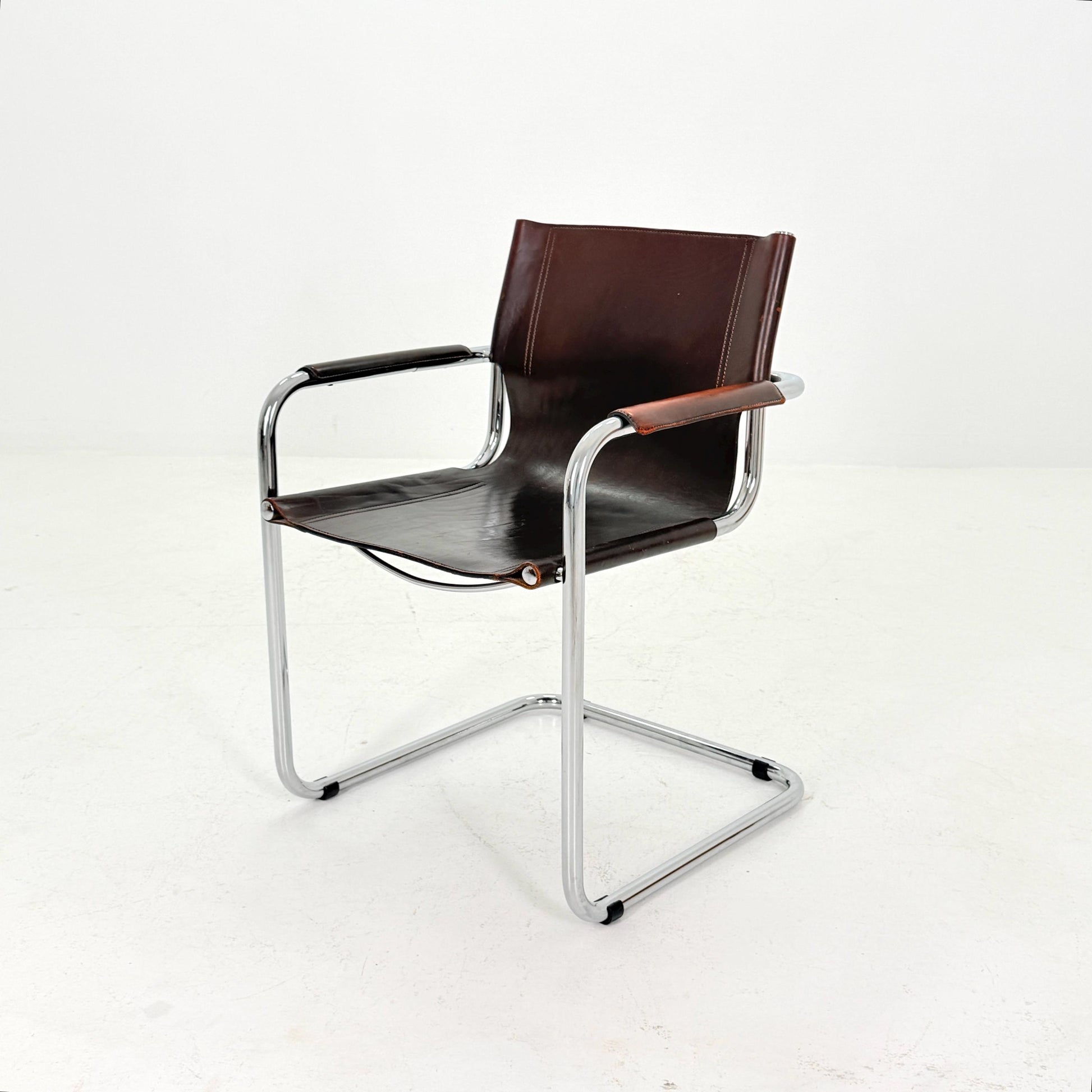 Mid century Bauhaus visitor armchair - brown leather Matteo Grassi 1970s Italy