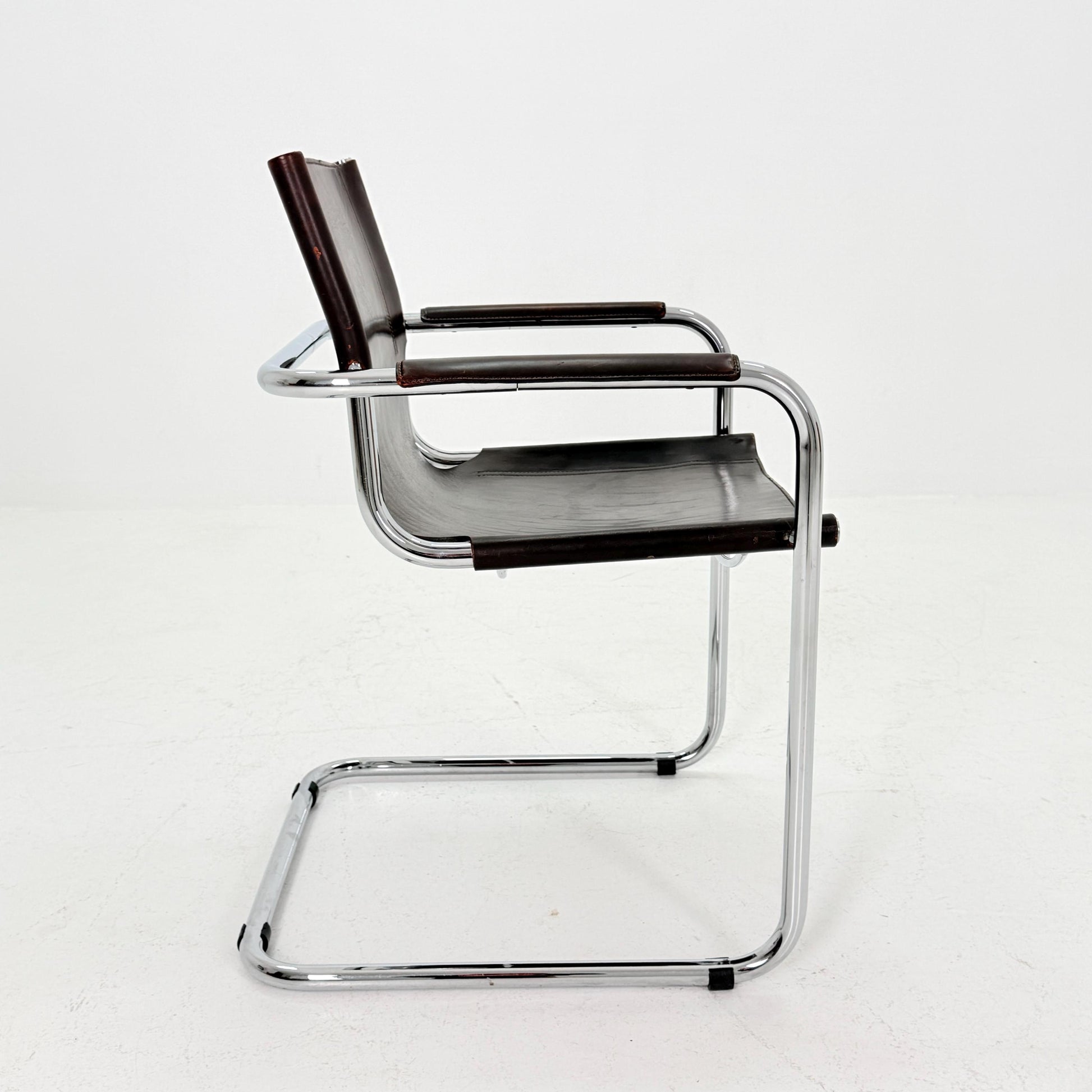 Mid century Bauhaus visitor armchair - brown leather Matteo Grassi 1970s Italy