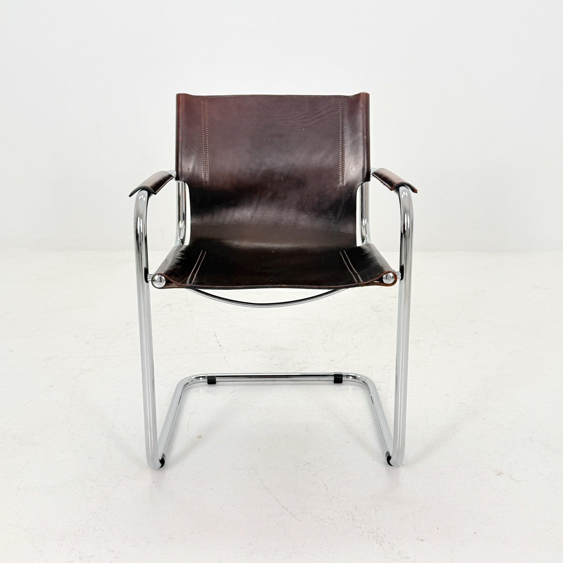 Set of 2 Matteo Grassi MG5 Visitor Chairs in Brown Leather – Bauhaus Cantilever Design by Mart Stam & Marcel Breuer, Italy 1970s