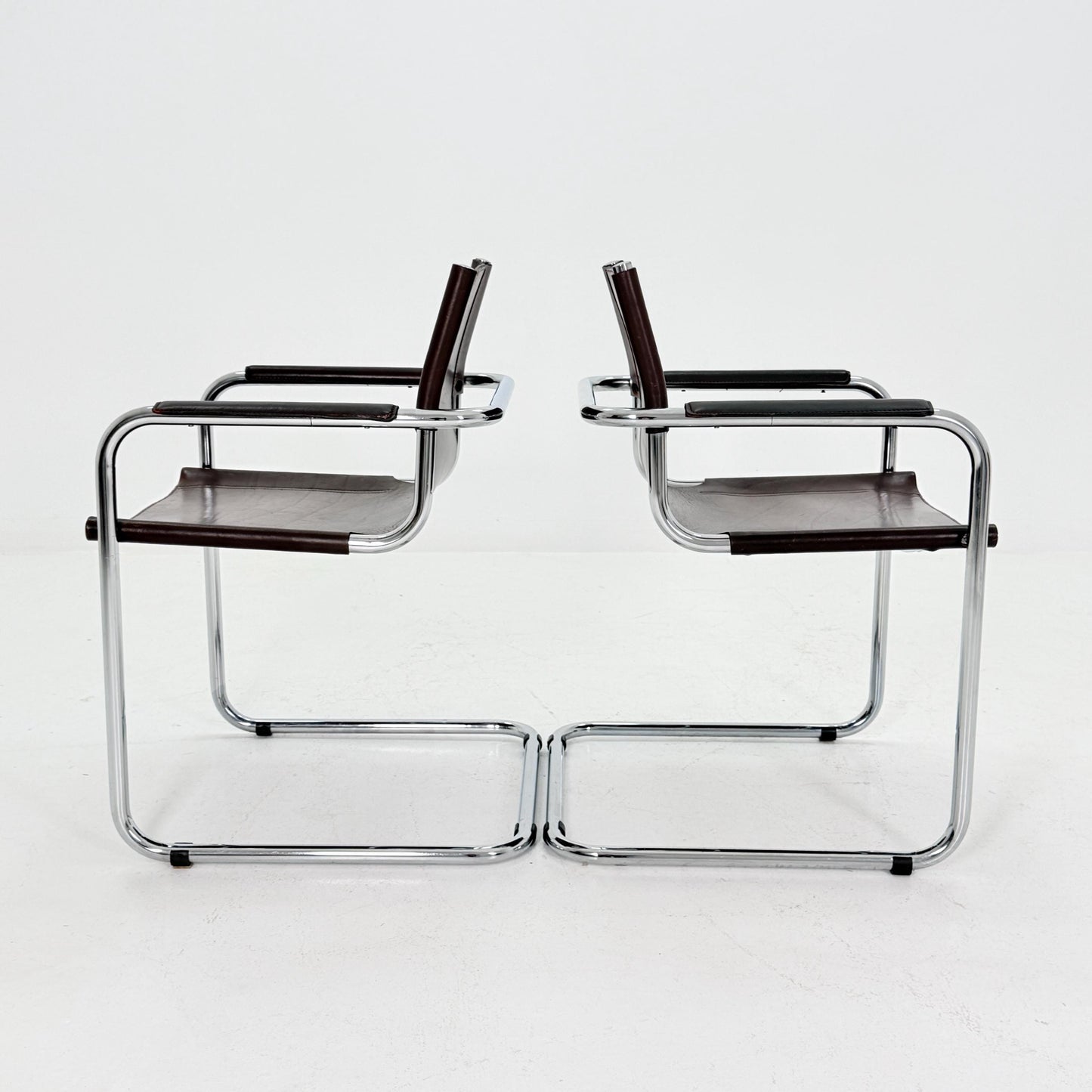 Set of 2 Matteo Grassi MG5 Visitor Chairs in Brown Leather – Bauhaus Cantilever Design by Mart Stam & Marcel Breuer, Italy 1970s