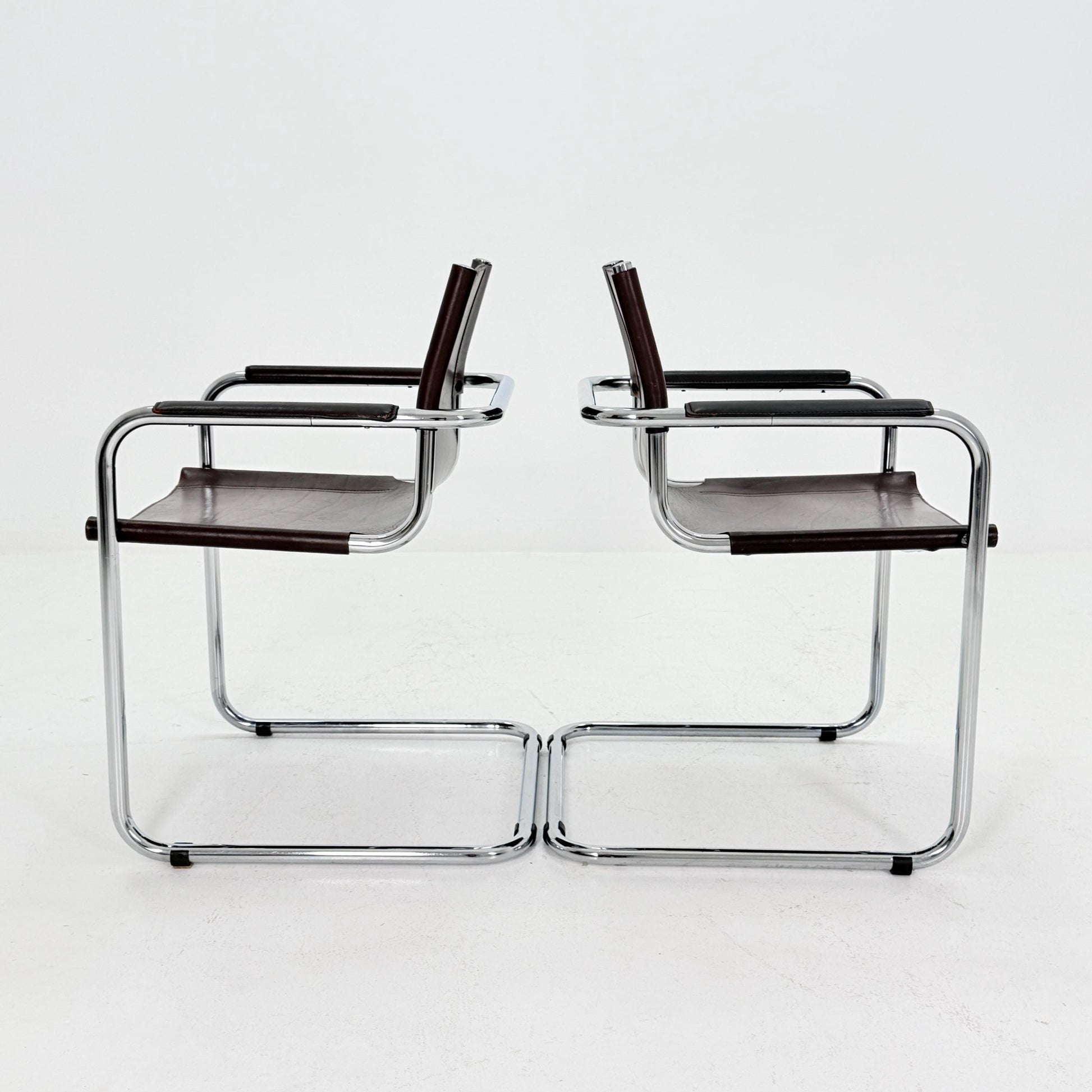 Set of 2 Matteo Grassi MG5 Visitor Chairs in Brown Leather – Bauhaus Cantilever Design by Mart Stam & Marcel Breuer, Italy 1970s