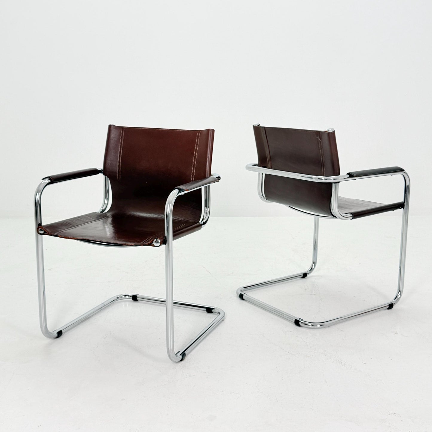 Set of 2 Matteo Grassi MG5 Visitor Chairs in Brown Leather – Bauhaus Cantilever Design by Mart Stam & Marcel Breuer, Italy 1970s