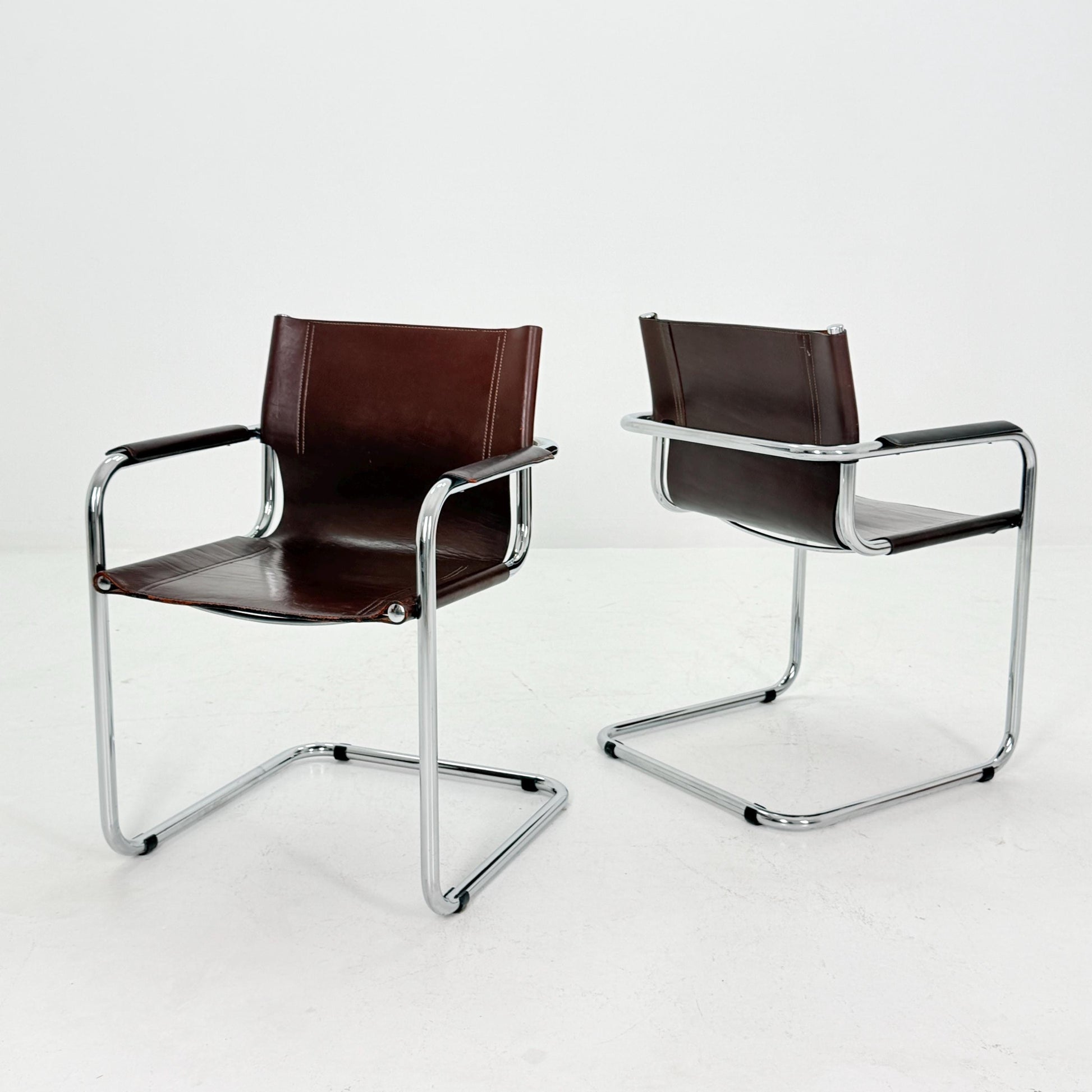 Set of 2 Matteo Grassi MG5 Visitor Chairs in Brown Leather – Bauhaus Cantilever Design by Mart Stam & Marcel Breuer, Italy 1970s