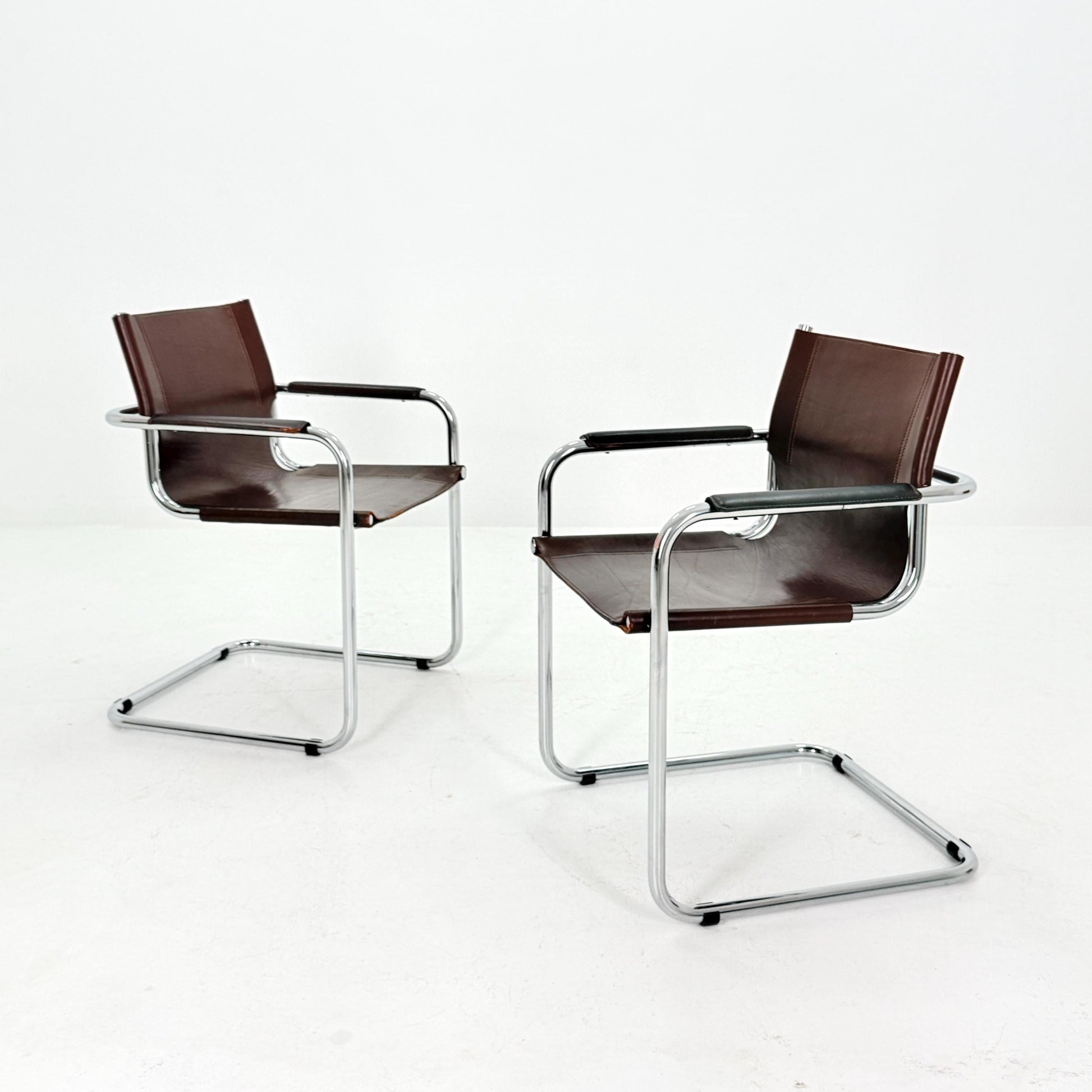 Set of 2 Matteo Grassi MG5 Visitor Chairs in Brown Leather – Bauhaus Cantilever Design by Mart Stam & Marcel Breuer, Italy 1970s