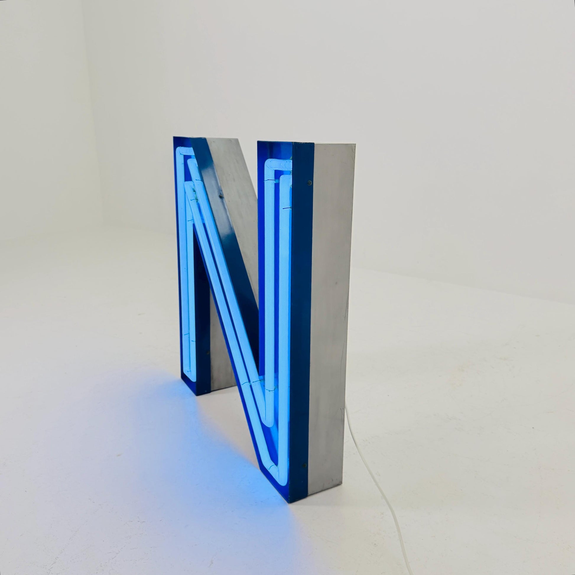 Mid Century Neon Letter Sign N / Z, – Large Industrial Neon Shop Sign, Blue Metal Advertising Reklame with Transformer Germany 1960s