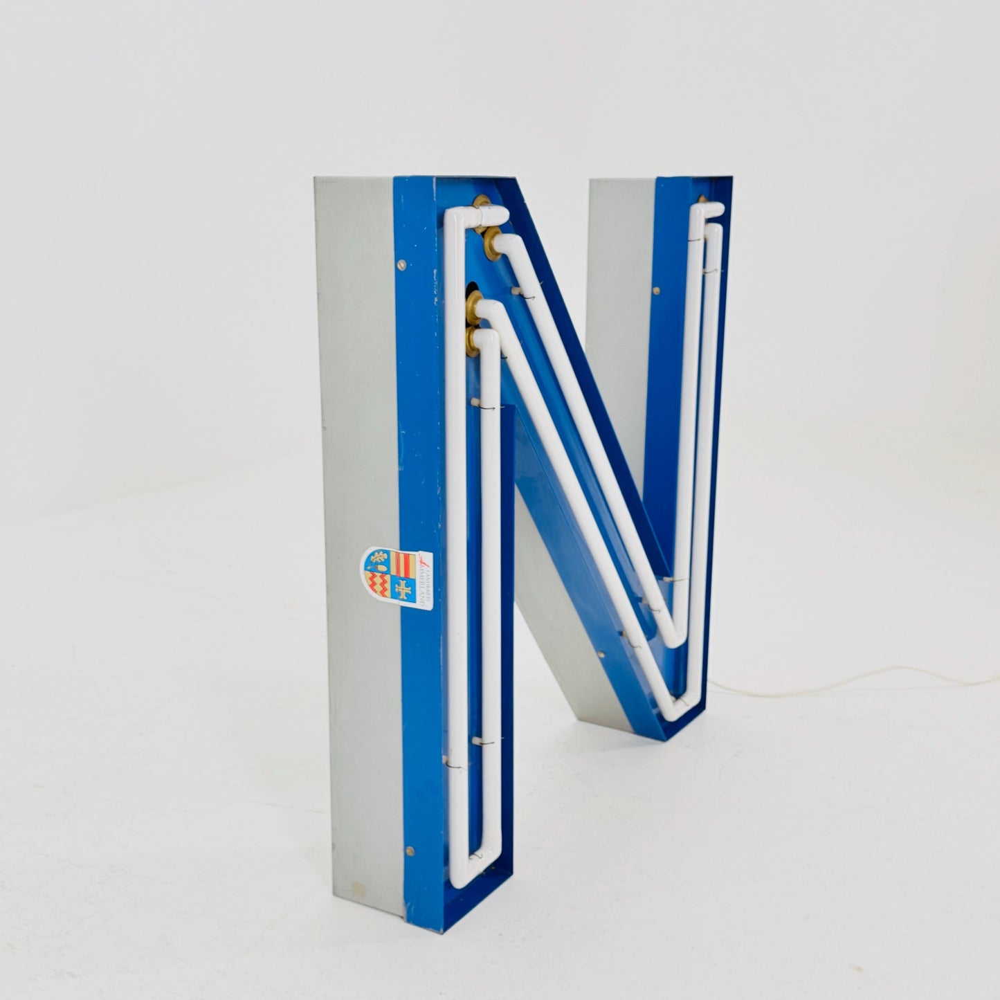 Mid Century Neon Letter Sign N / Z, – Large Industrial Neon Shop Sign, Blue Metal Advertising Reklame with Transformer Germany 1960s