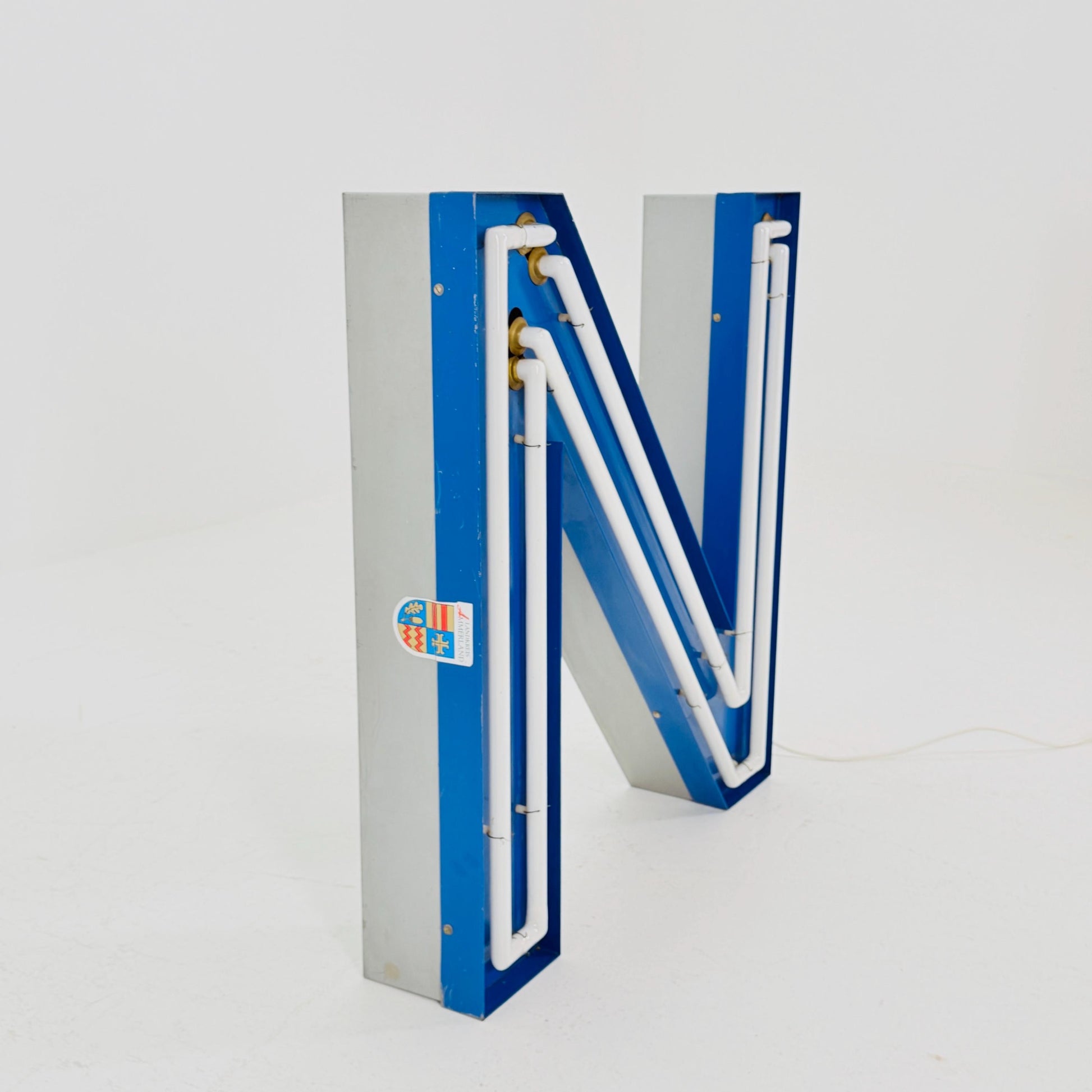Mid Century Neon Letter Sign N / Z, – Large Industrial Neon Shop Sign, Blue Metal Advertising Reklame with Transformer Germany 1960s